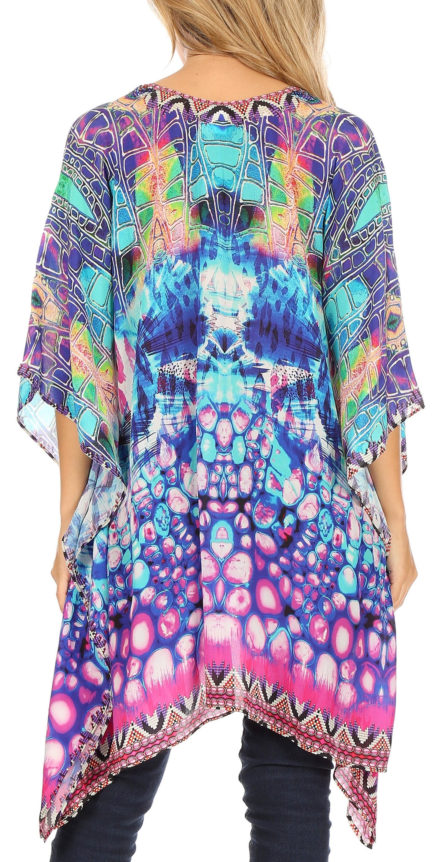 Stylish Rhinestone Lace-Up V-Neck Women's Caftan Poncho Cover-Up by Sakkas Aymee - Concordia Style Boutique