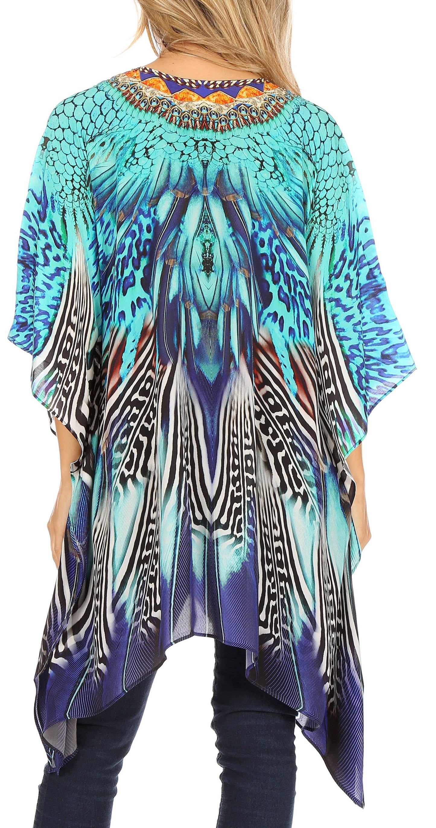 Stylish Rhinestone Lace-Up V-Neck Women's Caftan Poncho Cover-Up by Sakkas Aymee - Concordia Style Boutique