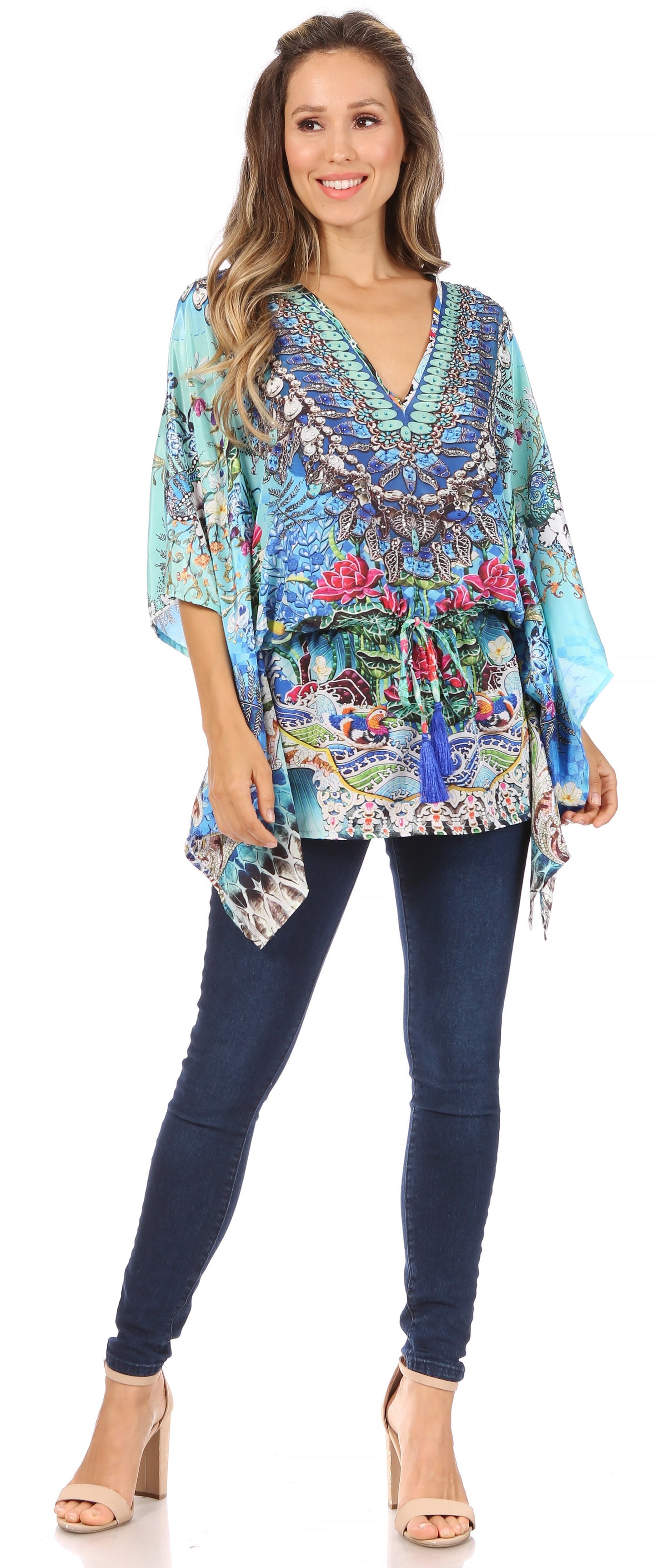 Sakkas Danis Women's Oversized Casual Pullover V-neck Short Sleeve Boho Top Blouse - Concordia Style Boutique