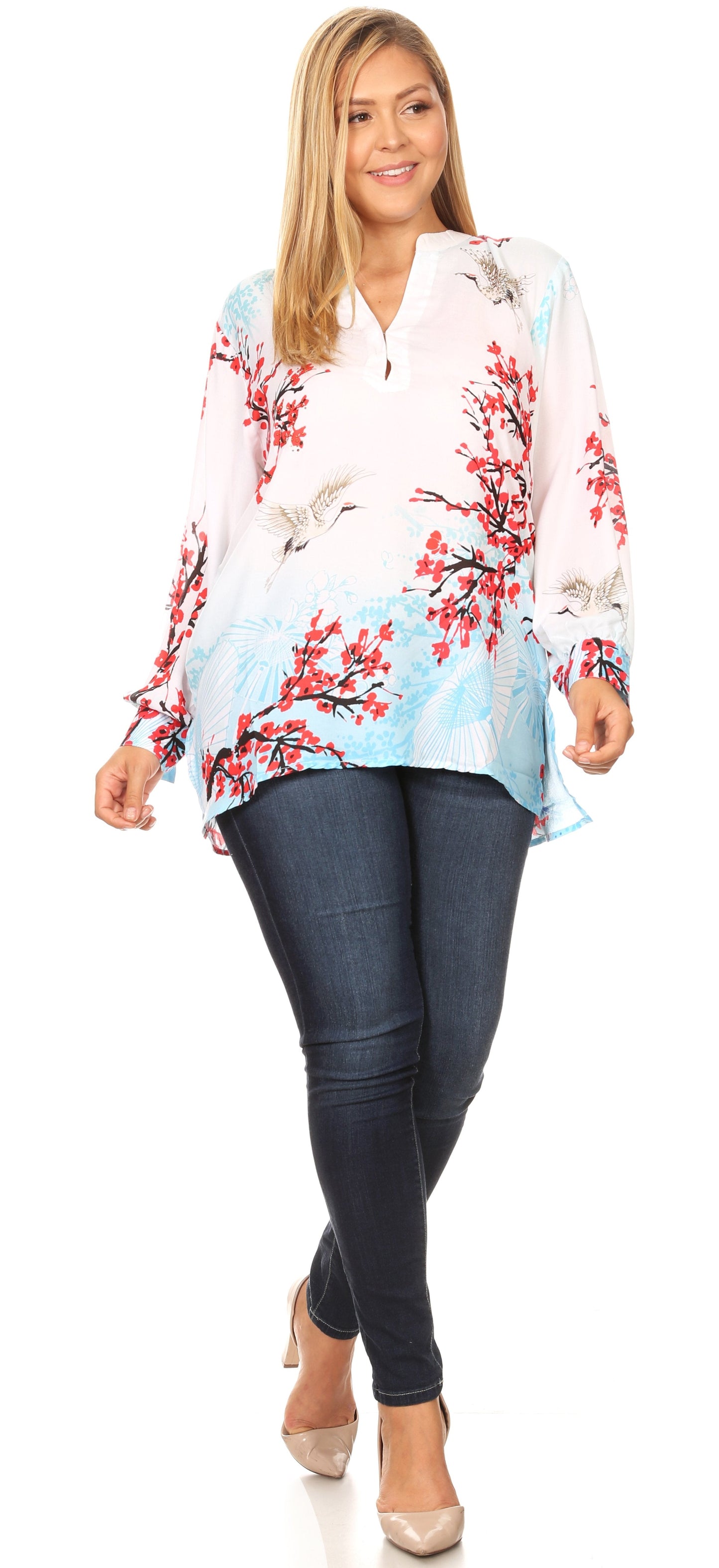 Sakkas Fara Women's Casual Floral Print Lightweight Long Sleeve Blouse Tunic Top - Concordia Style Boutique