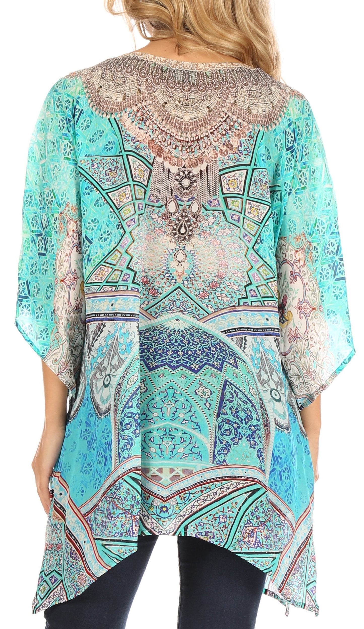 Sakkas Tanya Women's Short Sleeve Floral Print Loose Blouse Tunic V-neck Silky - Concordia Style Boutique
