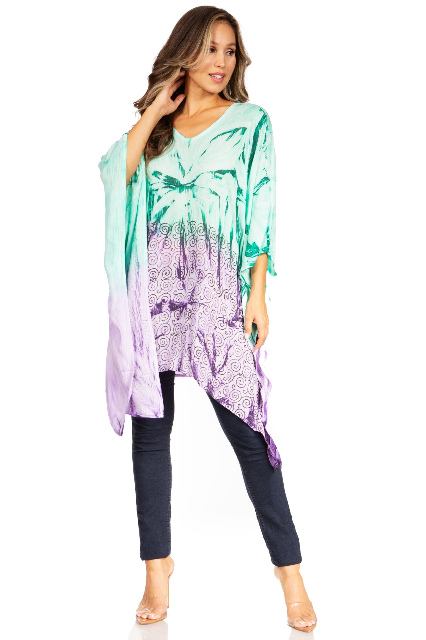 Sakkas Adalwin Third Tie Dye Desert Sun Circle Ponch Tunic Top Blouse W/Embroidery - Concordia Style Boutique