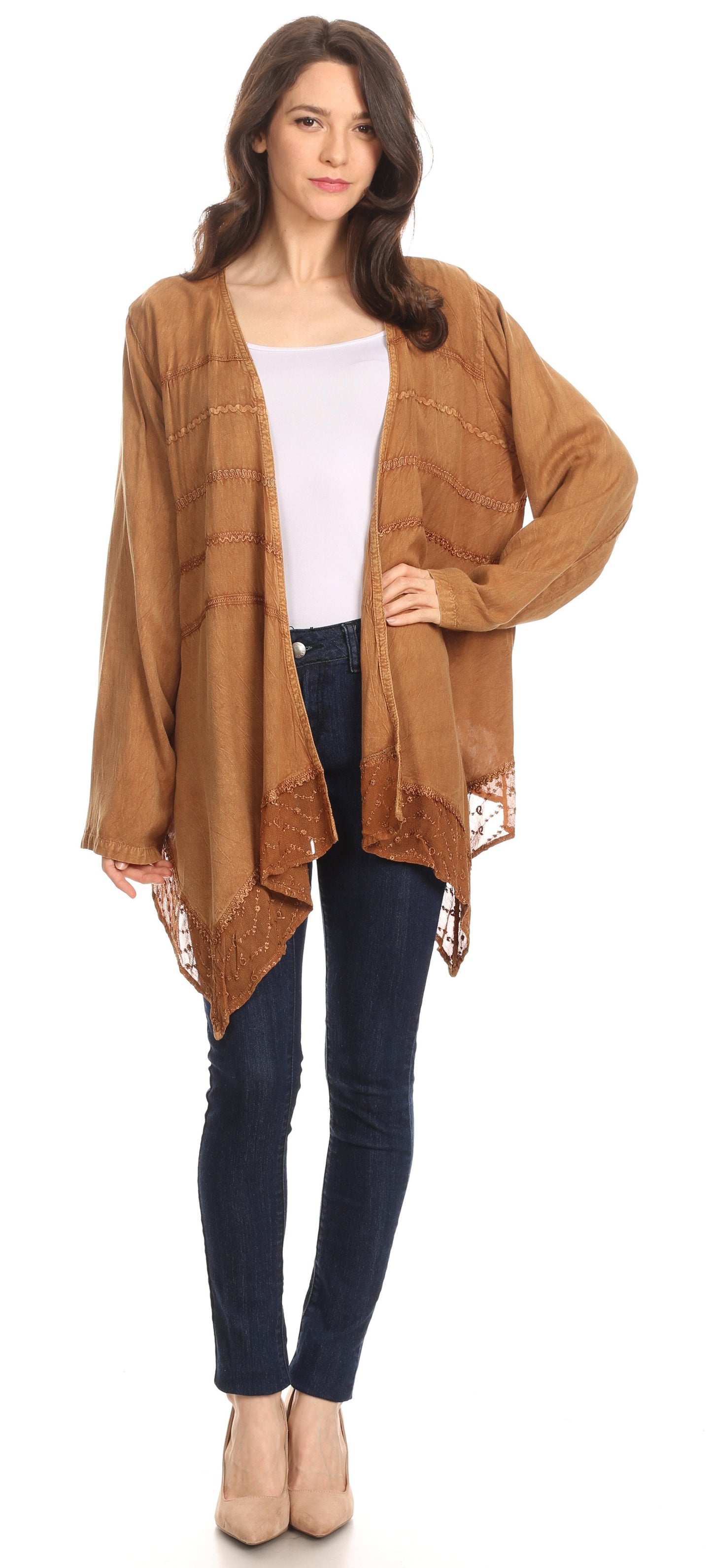 Sakkas Isenia Cardigan Open Front Kimono Long Sleeve Embroidered Top Blouse Lace - Concordia Style Boutique