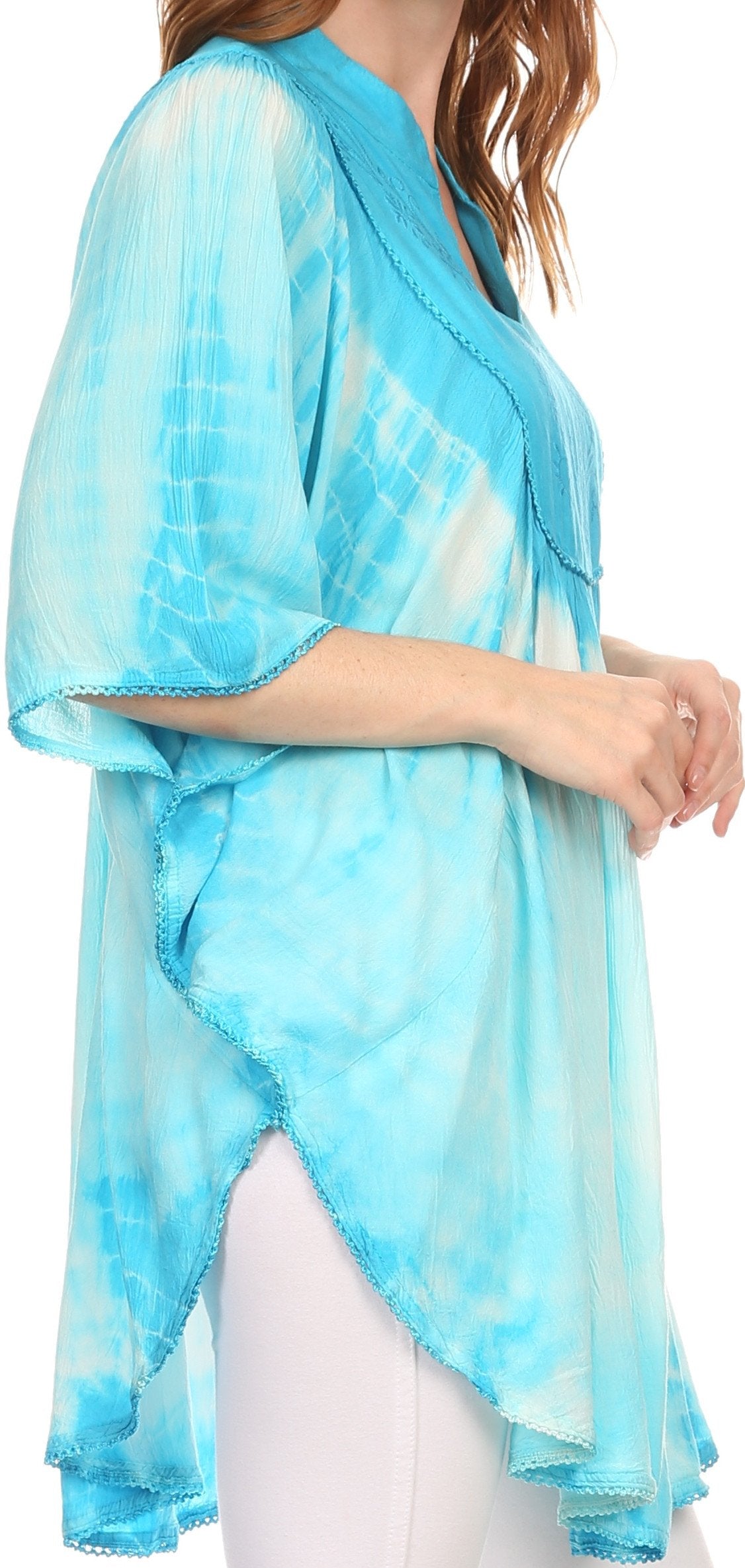 Sakkas Martina Delicate Embroidered Tie Dye Poncho Top / Cover Up - Concordia Style Boutique