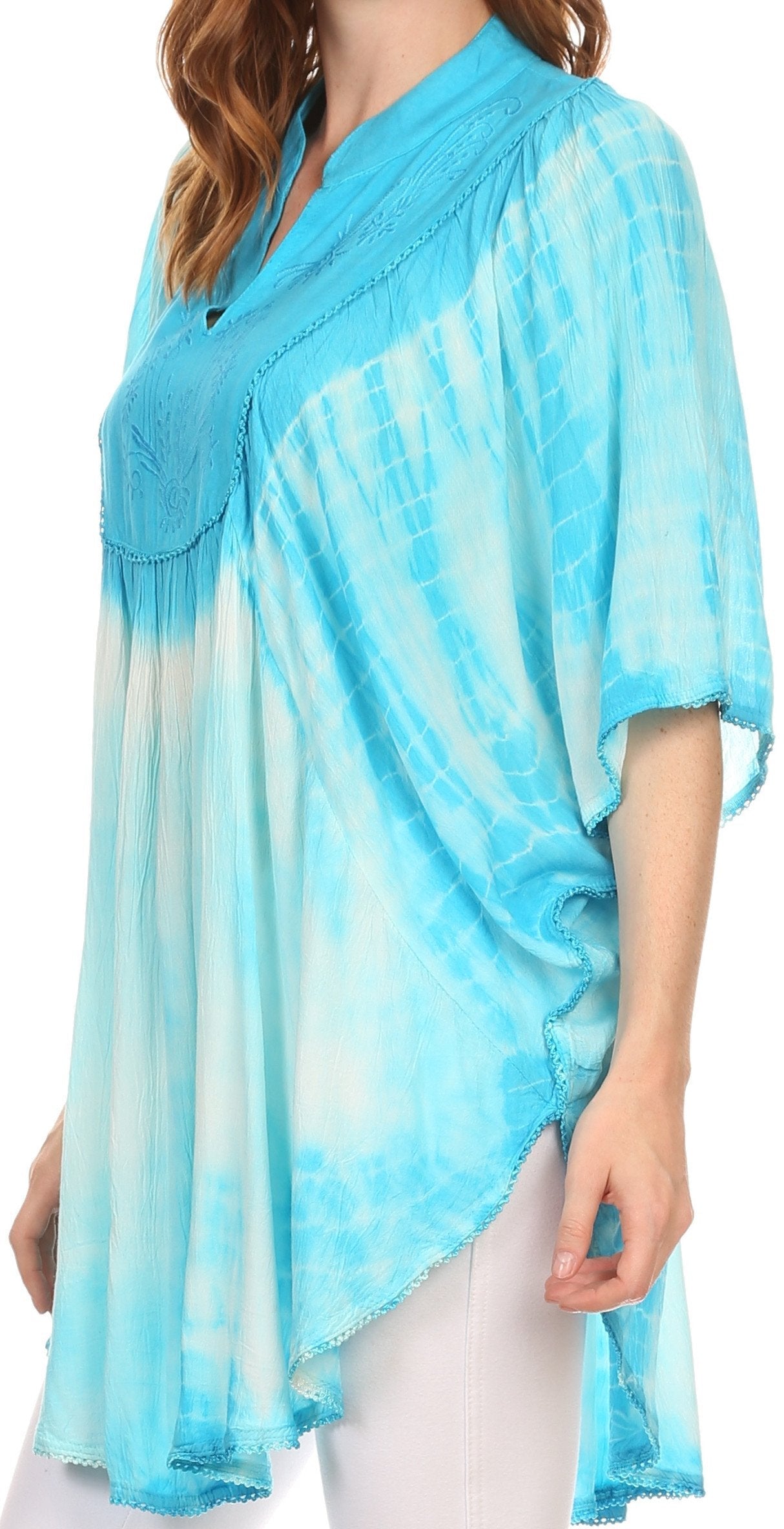 Sakkas Martina Delicate Embroidered Tie Dye Poncho Top / Cover Up - Concordia Style Boutique