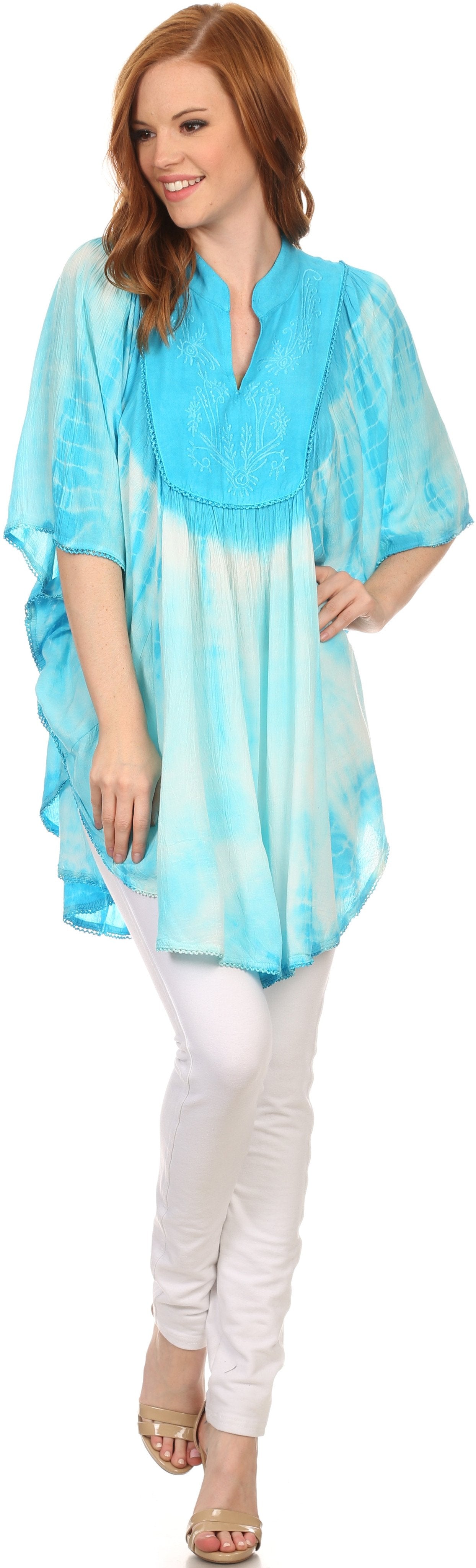 Sakkas Martina Delicate Embroidered Tie Dye Poncho Top / Cover Up - Concordia Style Boutique