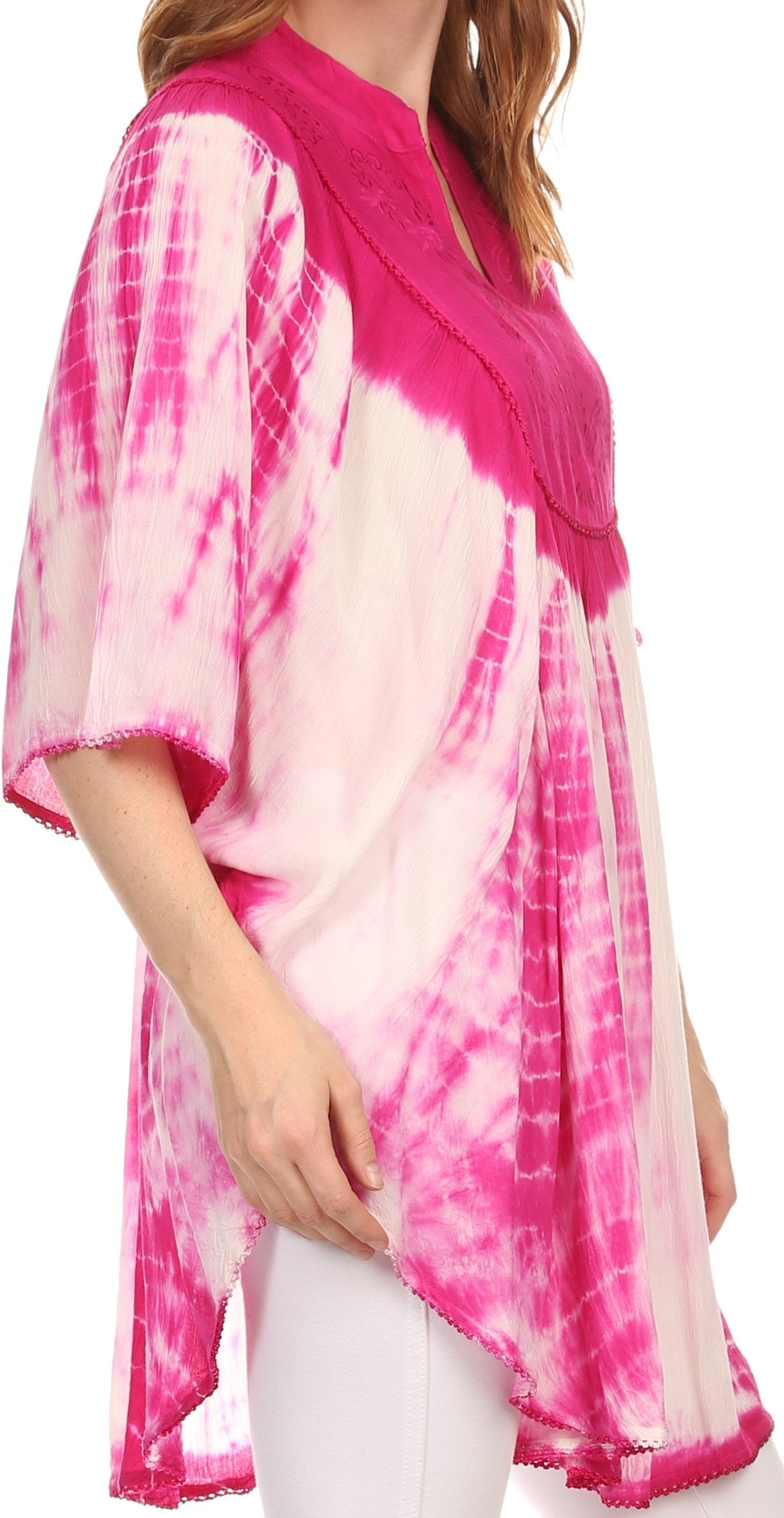 Sakkas Martina Delicate Embroidered Tie Dye Poncho Top / Cover Up - Concordia Style Boutique