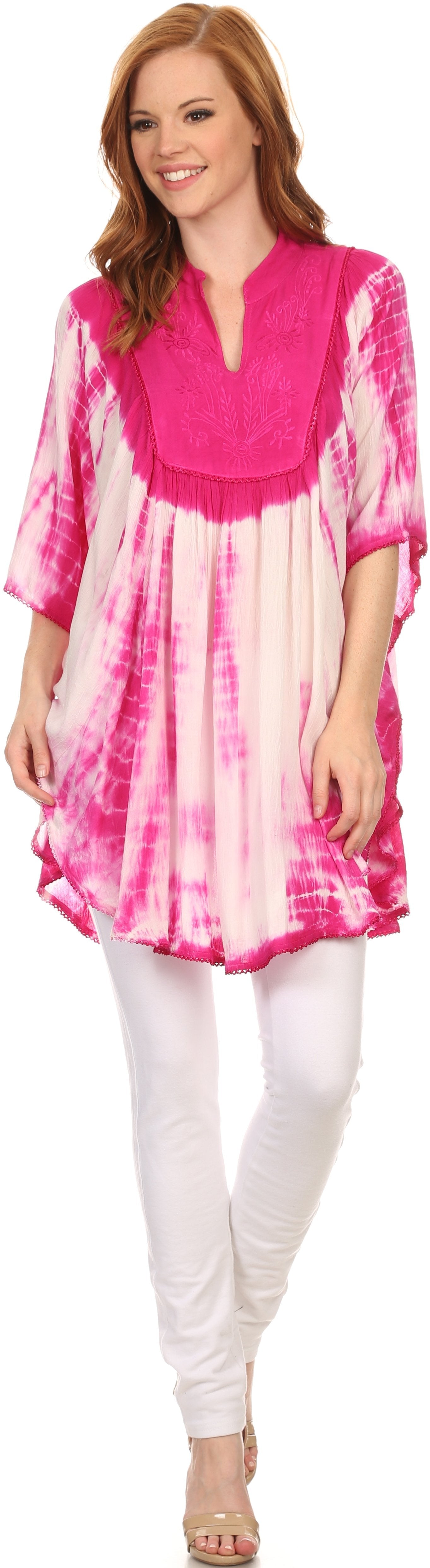 Sakkas Martina Delicate Embroidered Tie Dye Poncho Top / Cover Up - Concordia Style Boutique