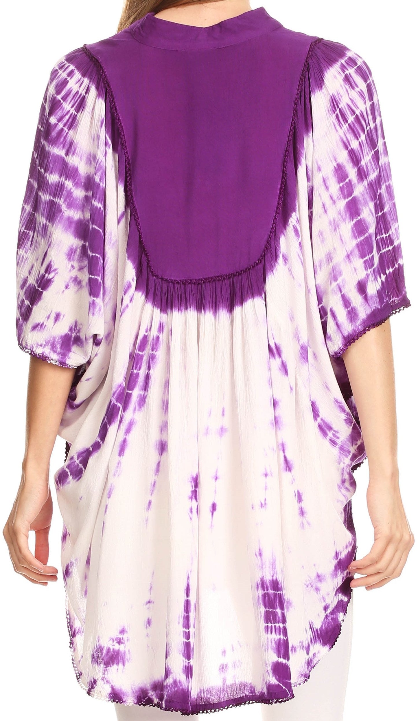Sakkas Martina Delicate Embroidered Tie Dye Poncho Top / Cover Up - Concordia Style Boutique