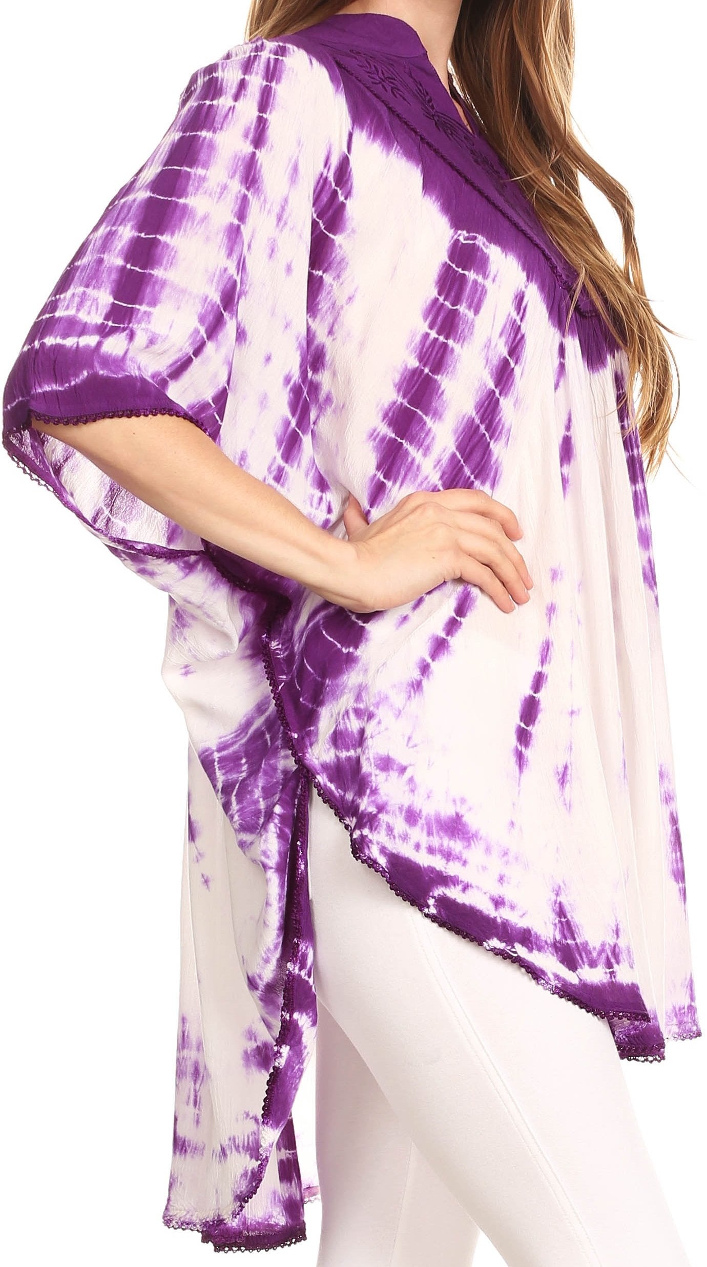 Sakkas Martina Delicate Embroidered Tie Dye Poncho Top / Cover Up - Concordia Style Boutique