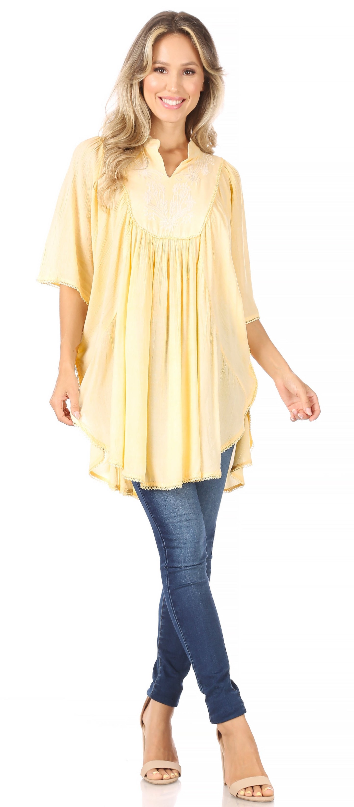 Sakkas Martina Delicate Embroidered Tie Dye Poncho Top / Cover Up - Concordia Style Boutique