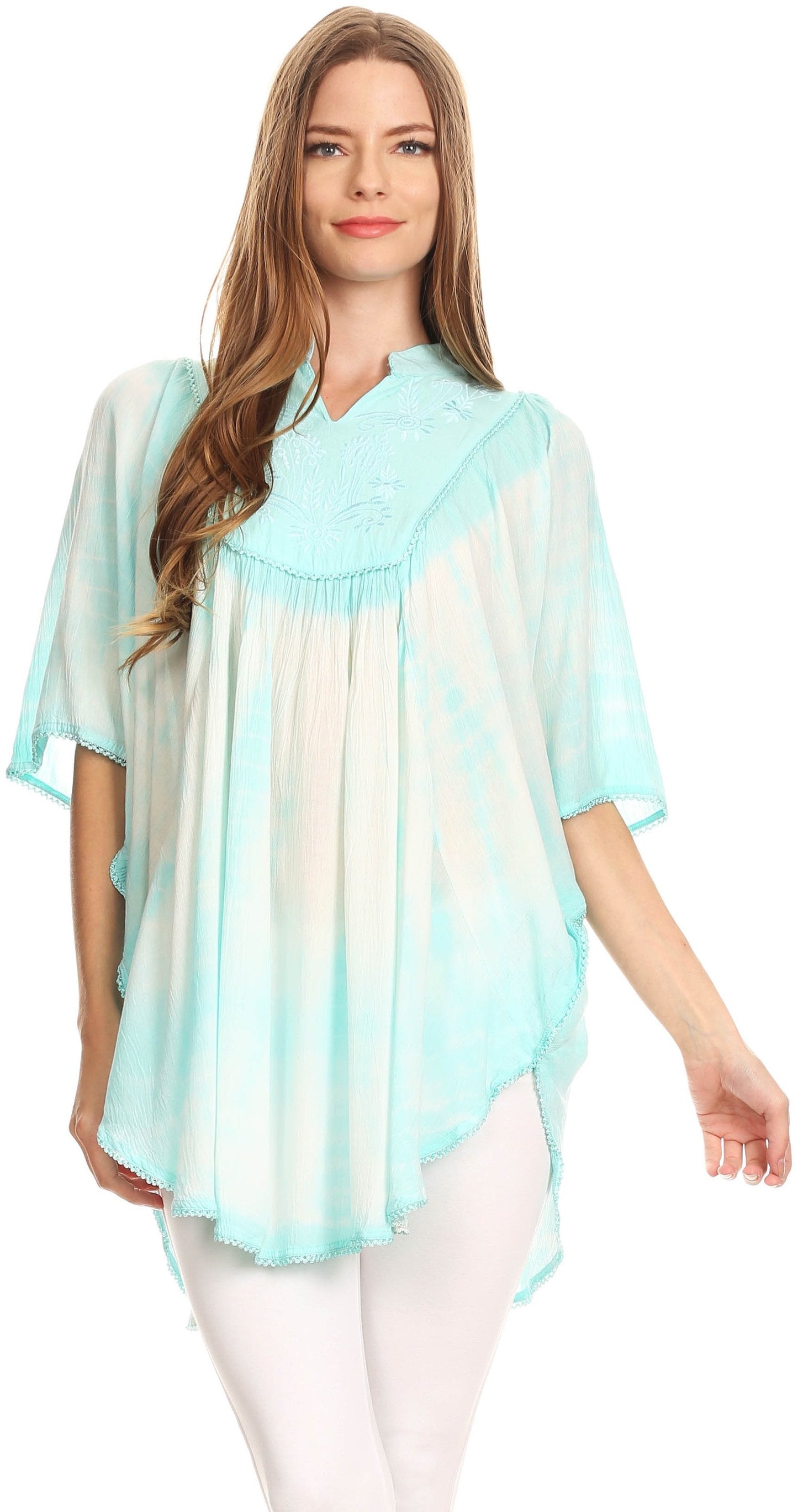 Sakkas Martina Delicate Embroidered Tie Dye Poncho Top / Cover Up - Concordia Style Boutique