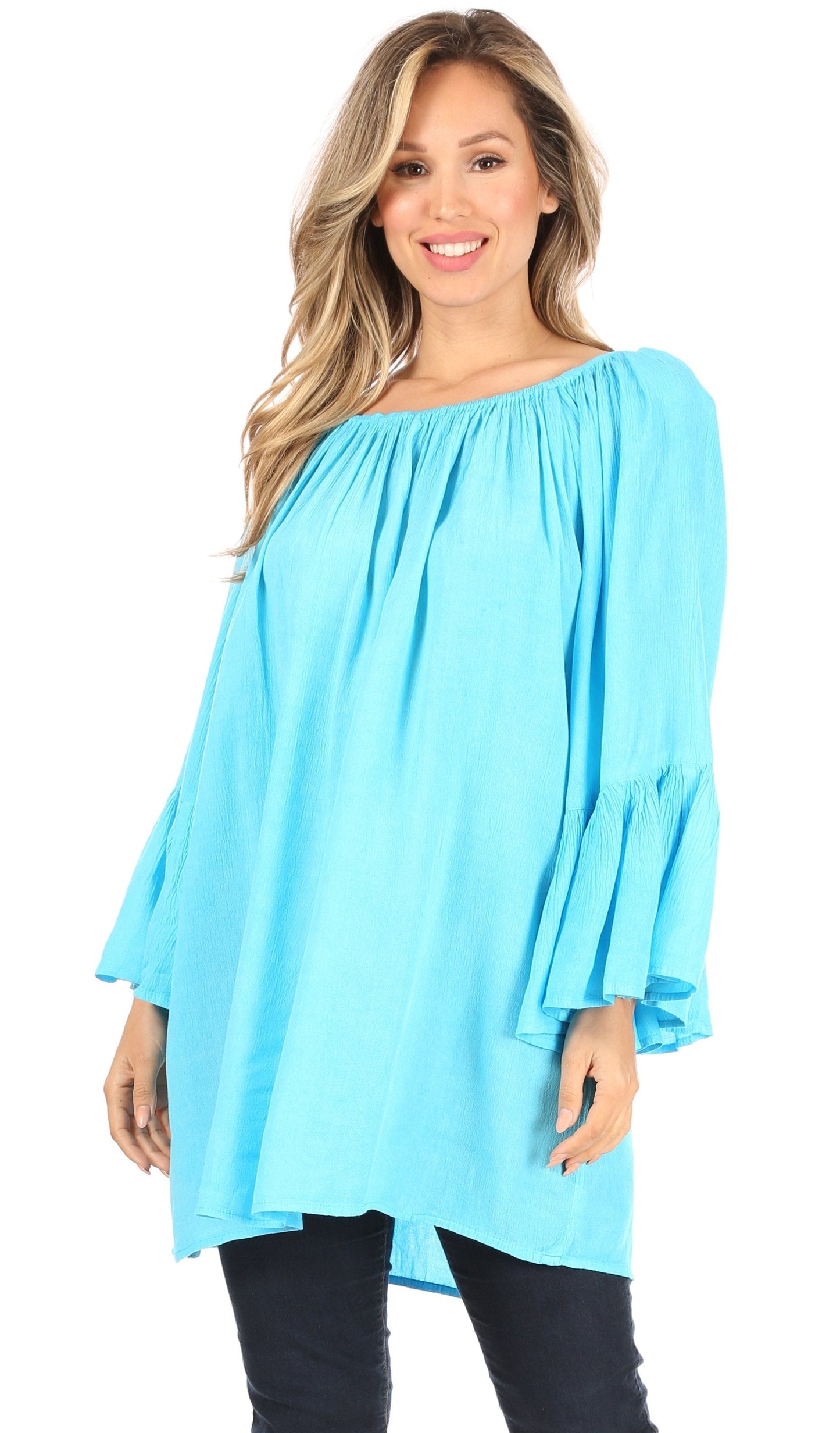 Sakkas Anna Casual Flowy Wide Neck 3/4 Sleeve Light Summer Boho Blouse Top - Concordia Style Boutique