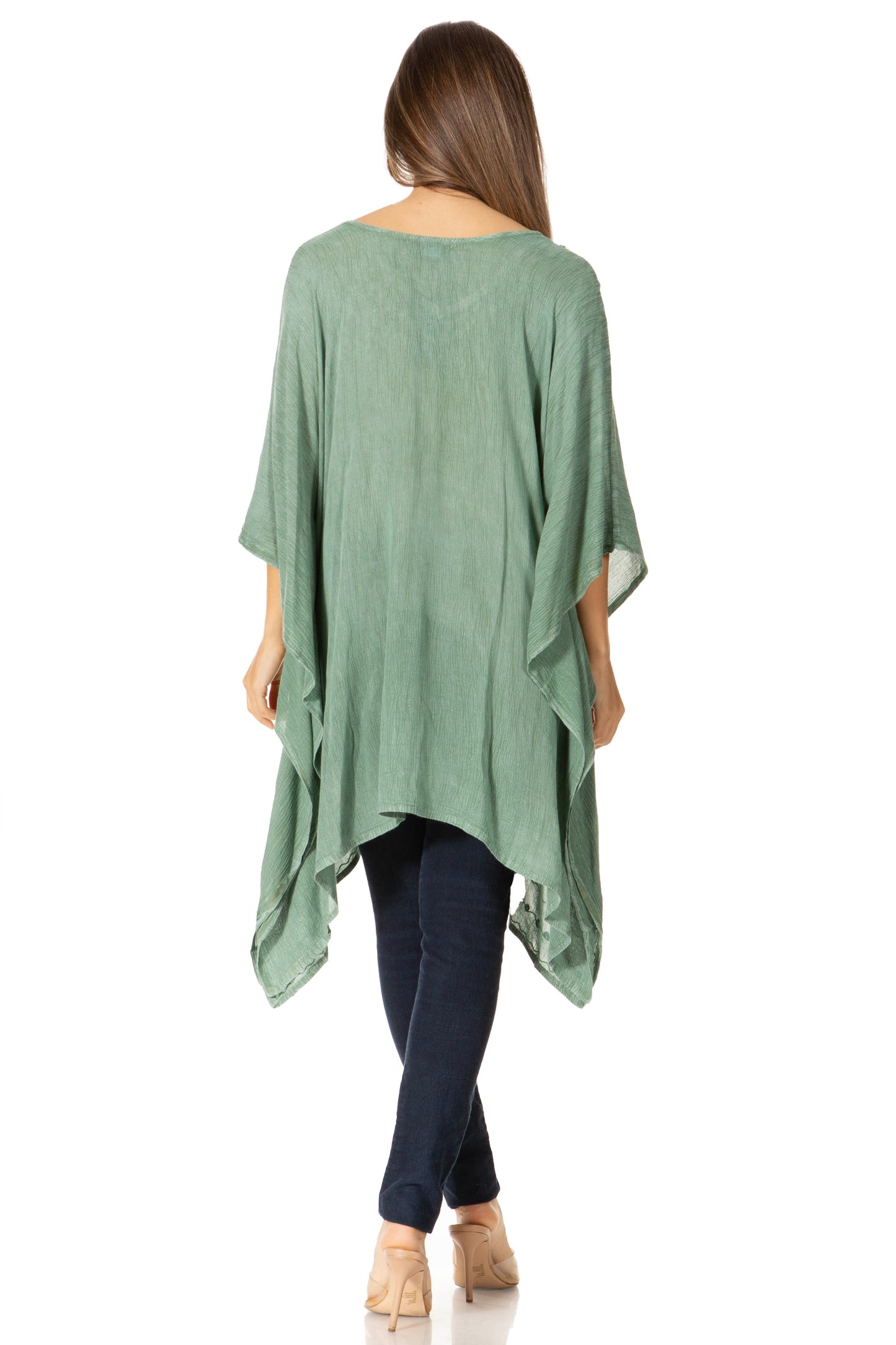 Sakkas Wren Lightweight Circle Poncho Top Blouse With Detailed Embroidery - Concordia Style Boutique