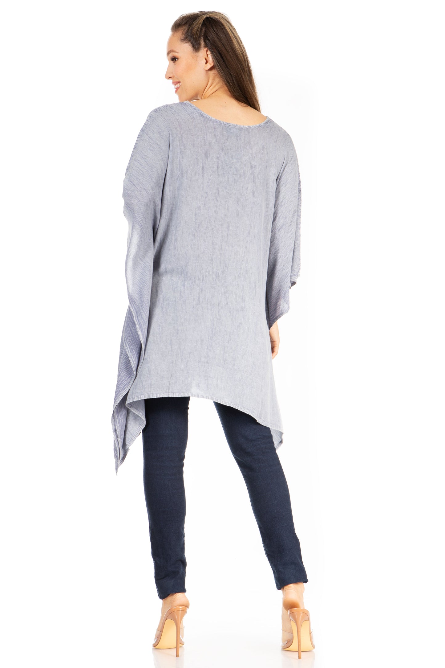 Sakkas Wren Lightweight Circle Poncho Top Blouse With Detailed Embroidery - Concordia Style Boutique
