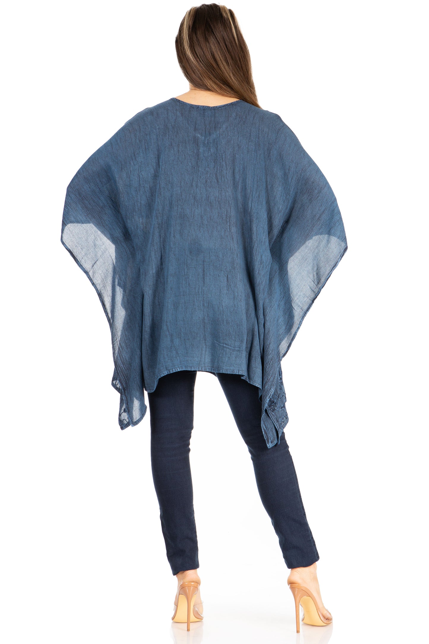 Sakkas Wren Lightweight Circle Poncho Top Blouse With Detailed Embroidery - Concordia Style Boutique