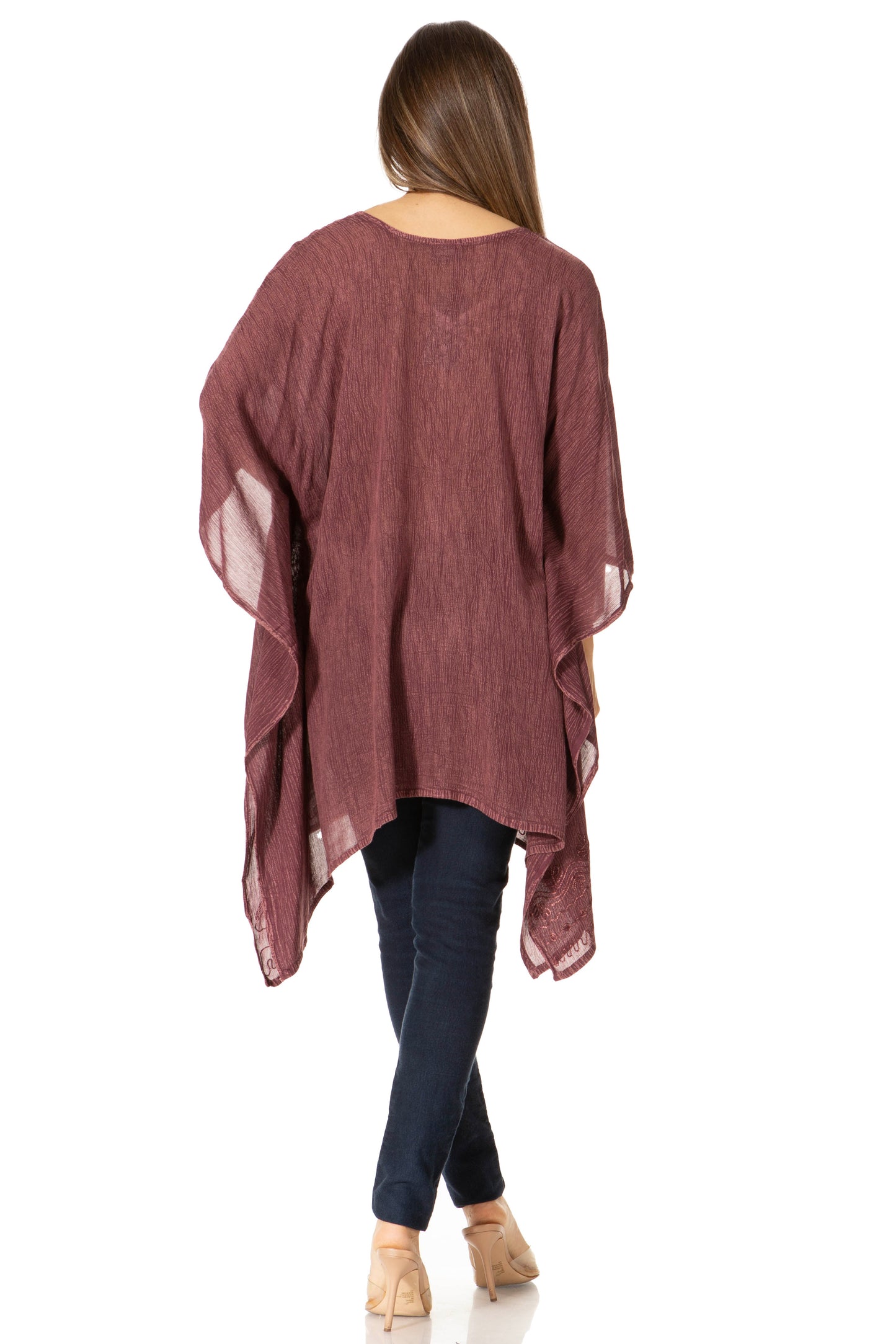 Sakkas Wren Lightweight Circle Poncho Top Blouse With Detailed Embroidery - Concordia Style Boutique
