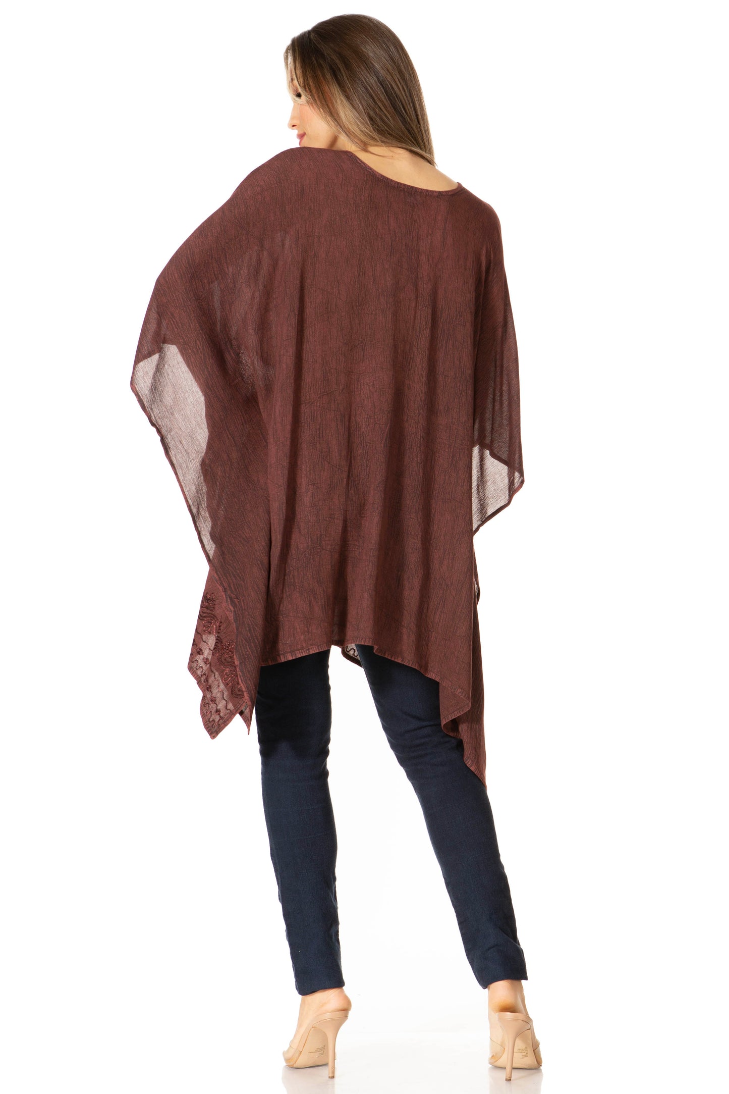 Sakkas Wren Lightweight Circle Poncho Top Blouse With Detailed Embroidery - Concordia Style Boutique