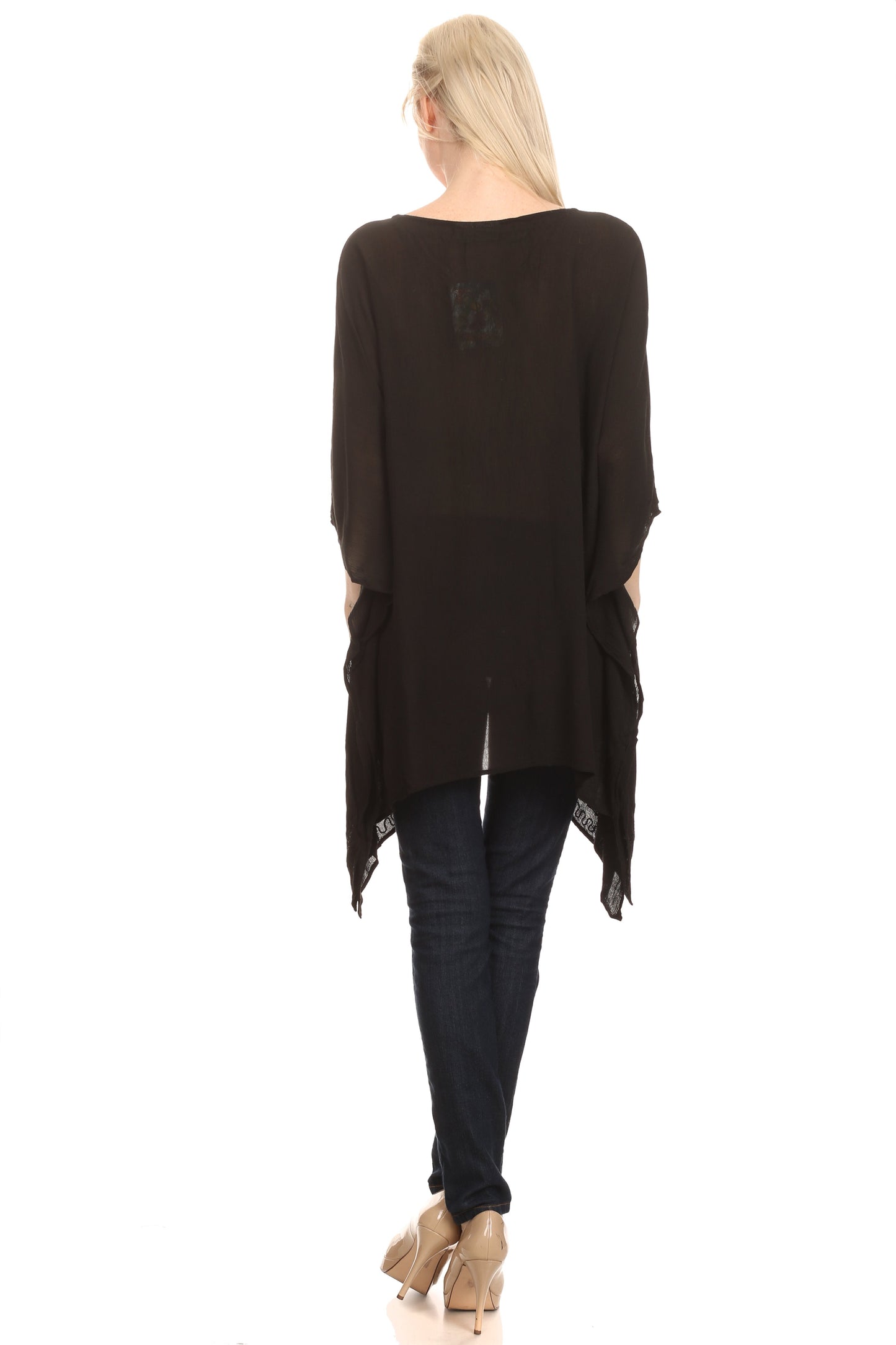 Sakkas Wren Lightweight Circle Poncho Top Blouse With Detailed Embroidery - Concordia Style Boutique