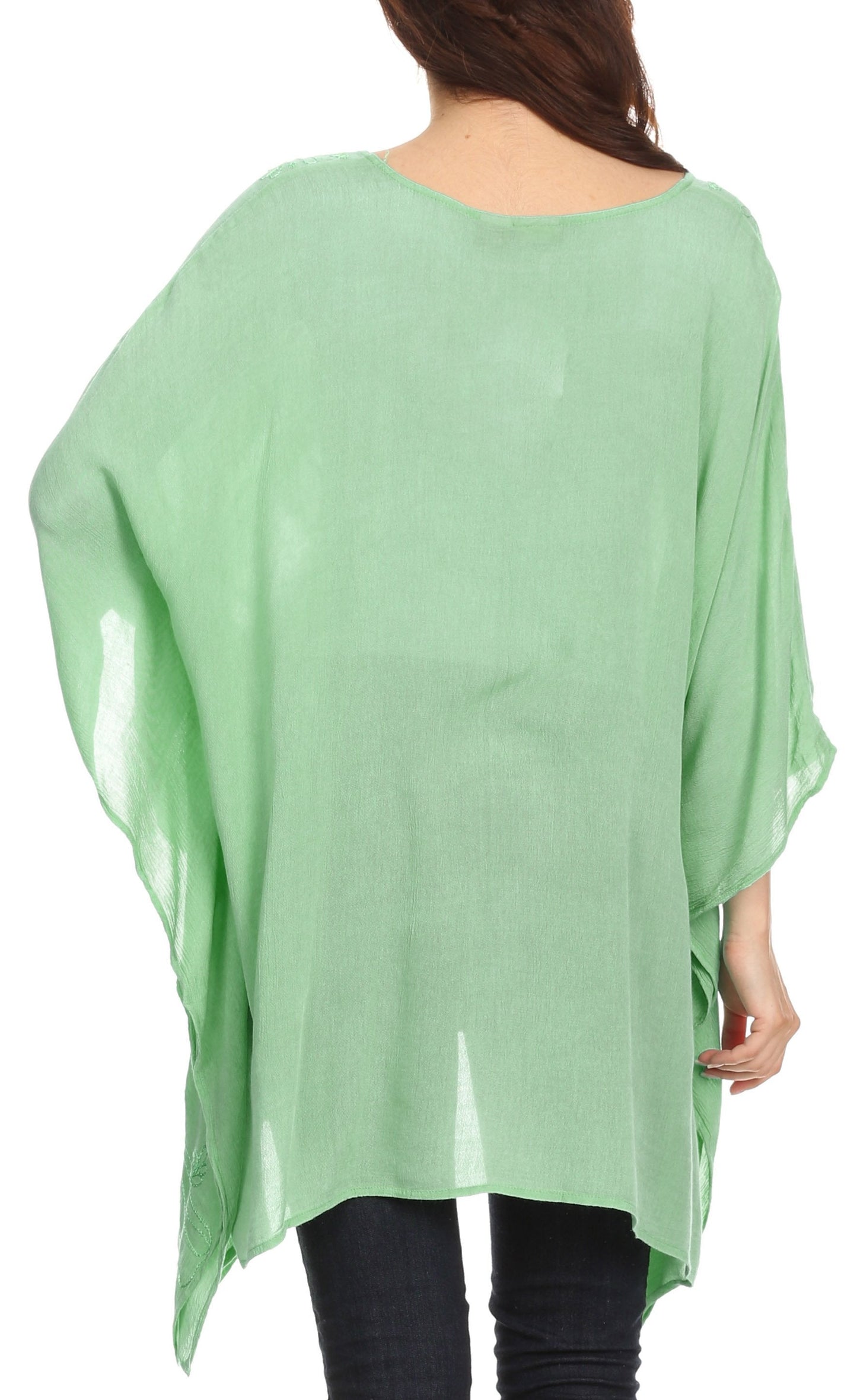Sakkas Wren Lightweight Circle Poncho Top Blouse With Detailed Embroidery - Concordia Style Boutique