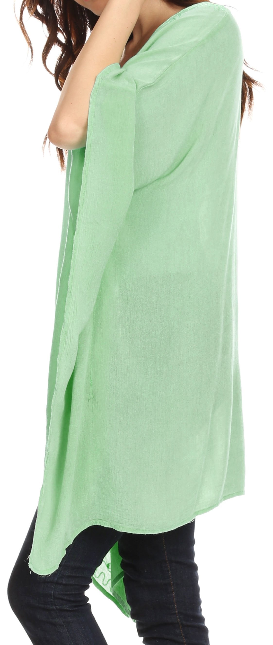Sakkas Wren Lightweight Circle Poncho Top Blouse With Detailed Embroidery - Concordia Style Boutique