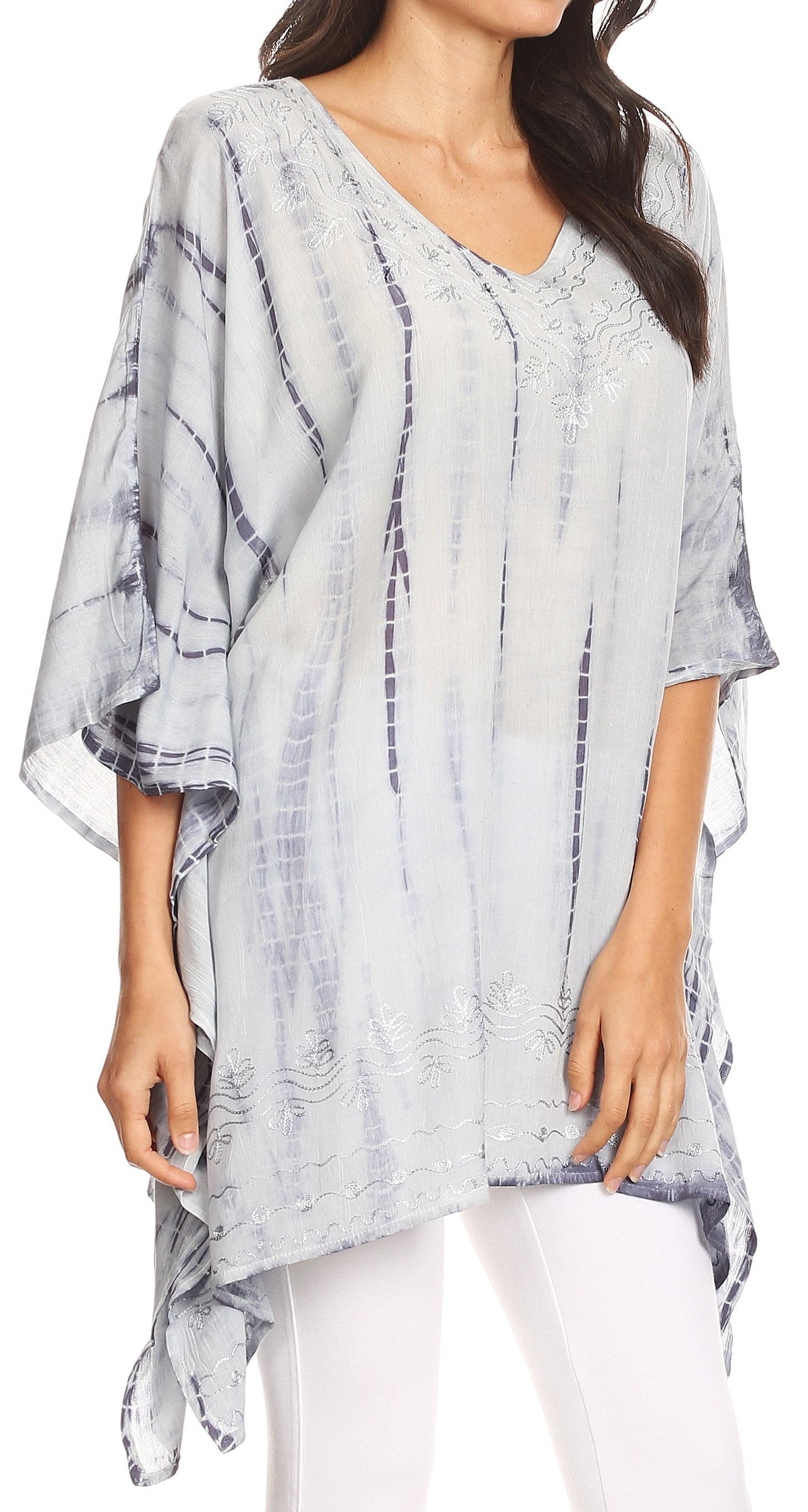 Sakkas Wren Lightweight Circle Poncho Top Blouse With Detailed Embroidery - Concordia Style Boutique