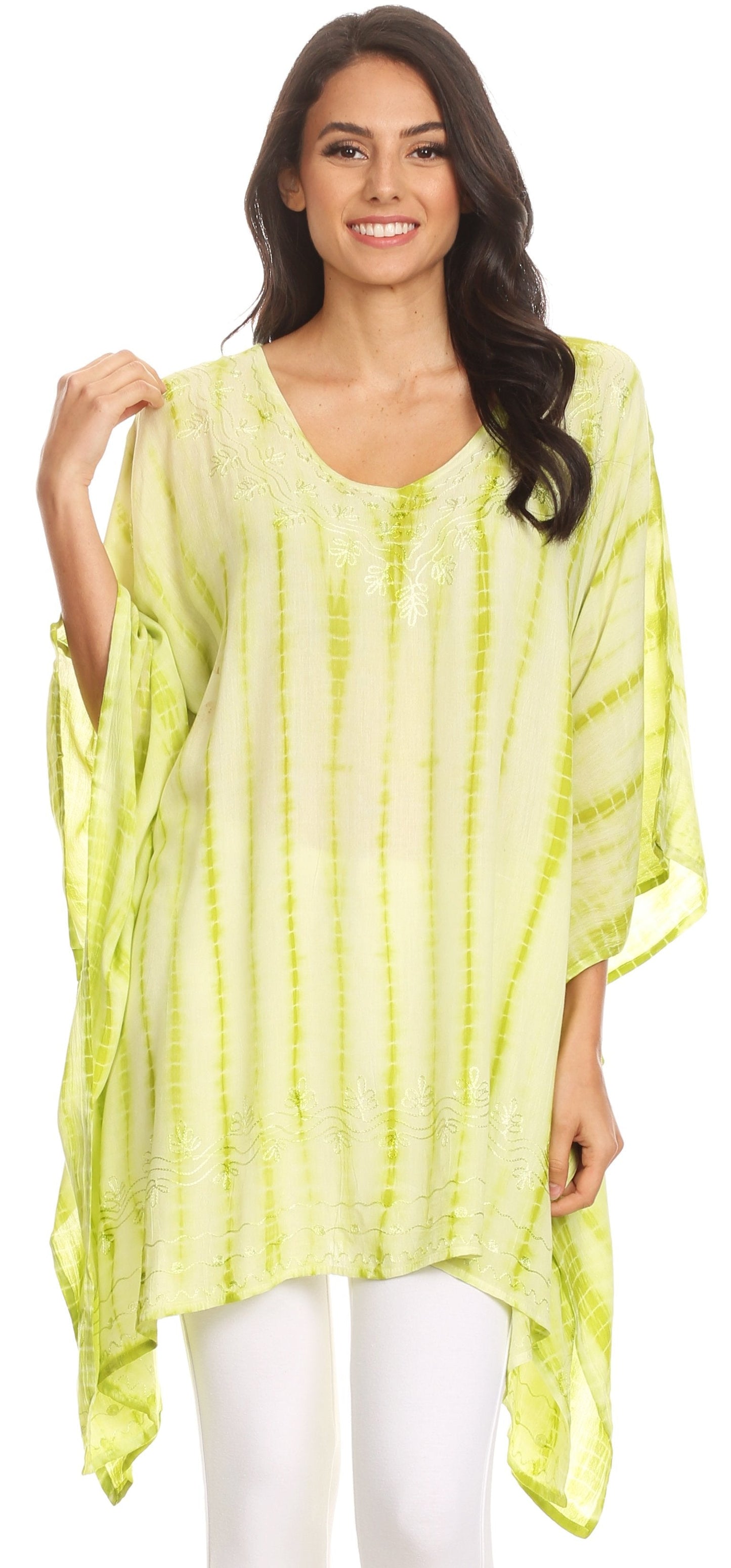 Sakkas Wren Lightweight Circle Poncho Top Blouse With Detailed Embroidery - Concordia Style Boutique