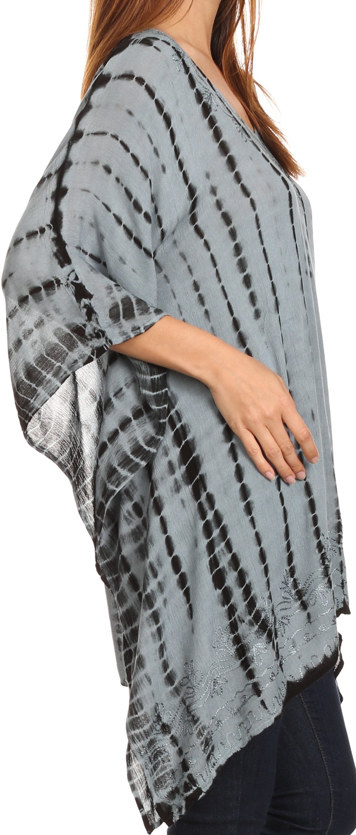 Sakkas Wren Lightweight Circle Poncho Top Blouse With Detailed Embroidery - Concordia Style Boutique