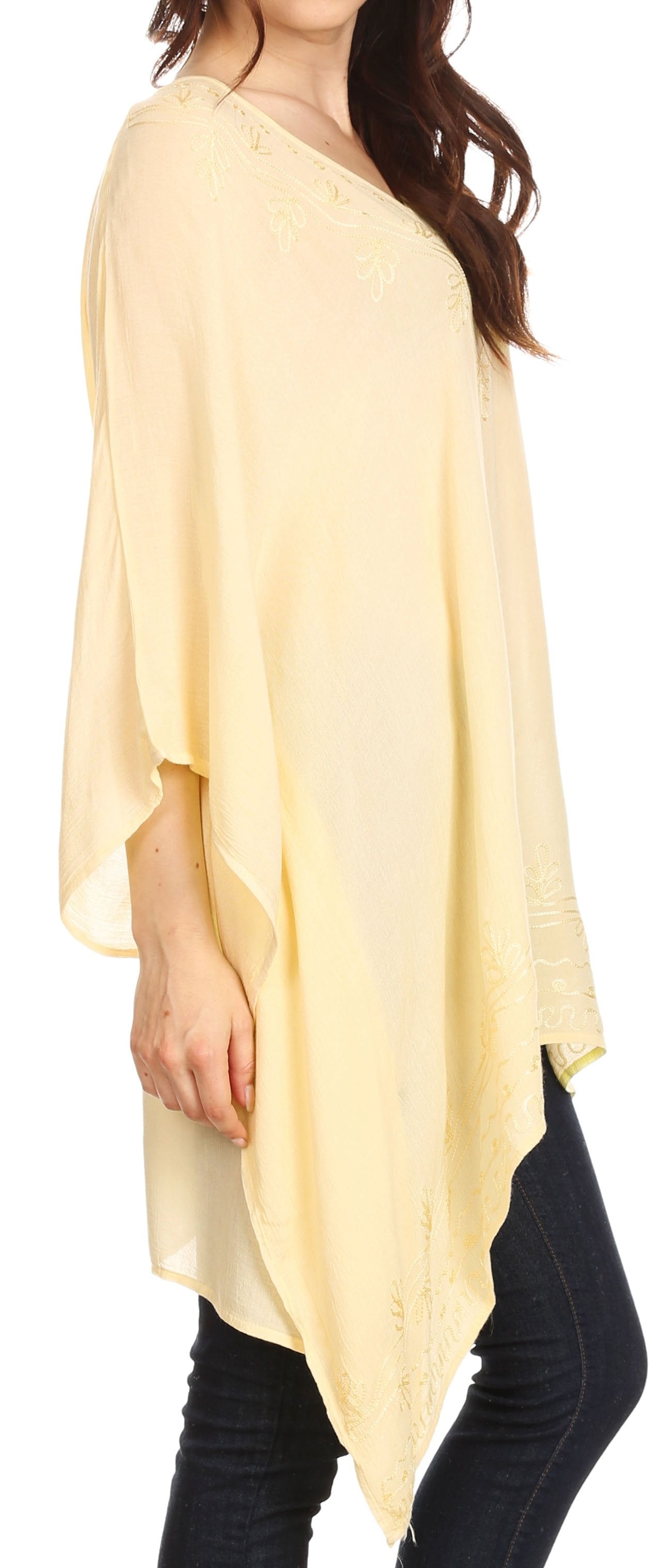 Sakkas Wren Lightweight Circle Poncho Top Blouse With Detailed Embroidery - Concordia Style Boutique