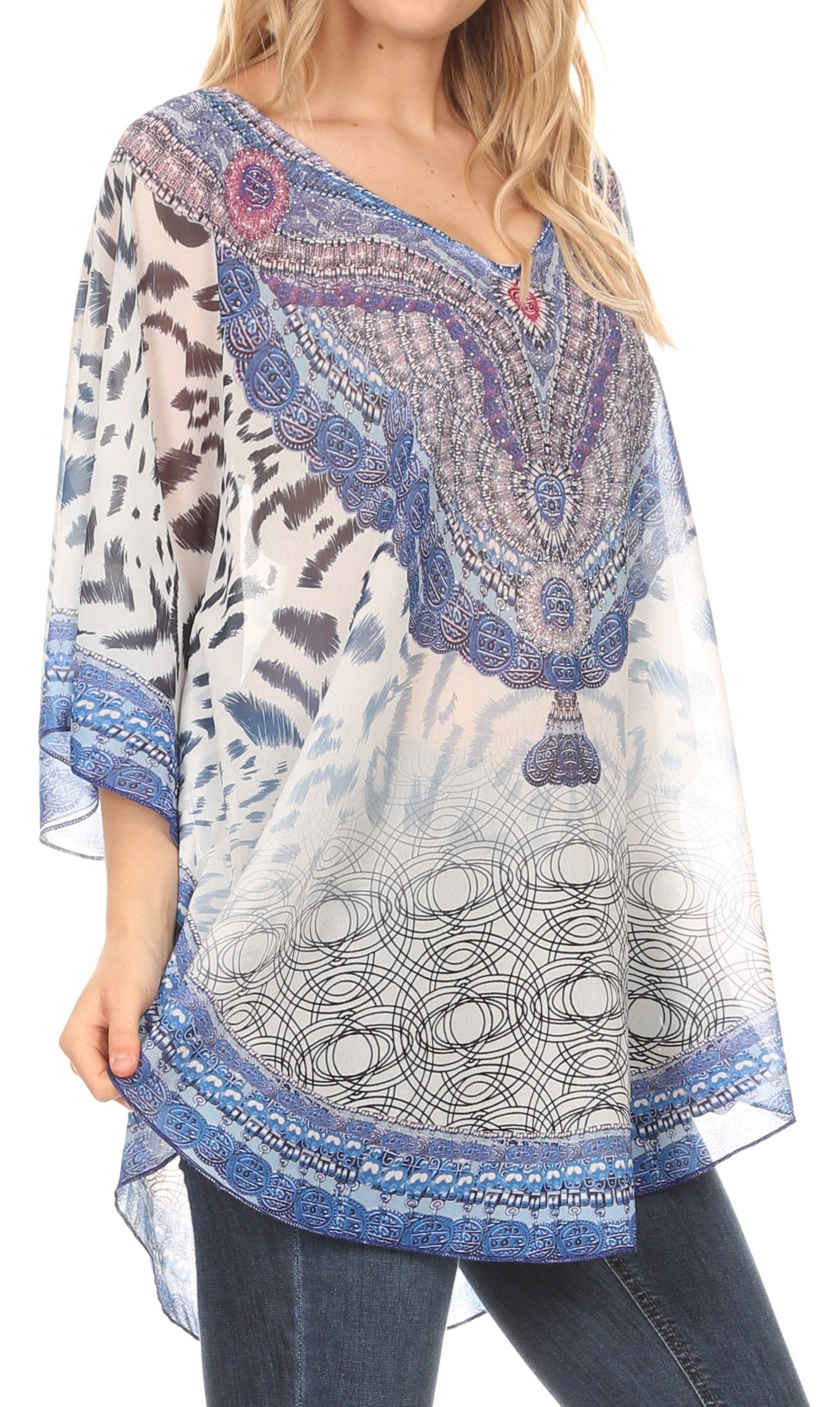 MKY Brigitte Women's Loose Casual Boho Short Sleeve Circle Blouse Top V-neck - Concordia Style Boutique