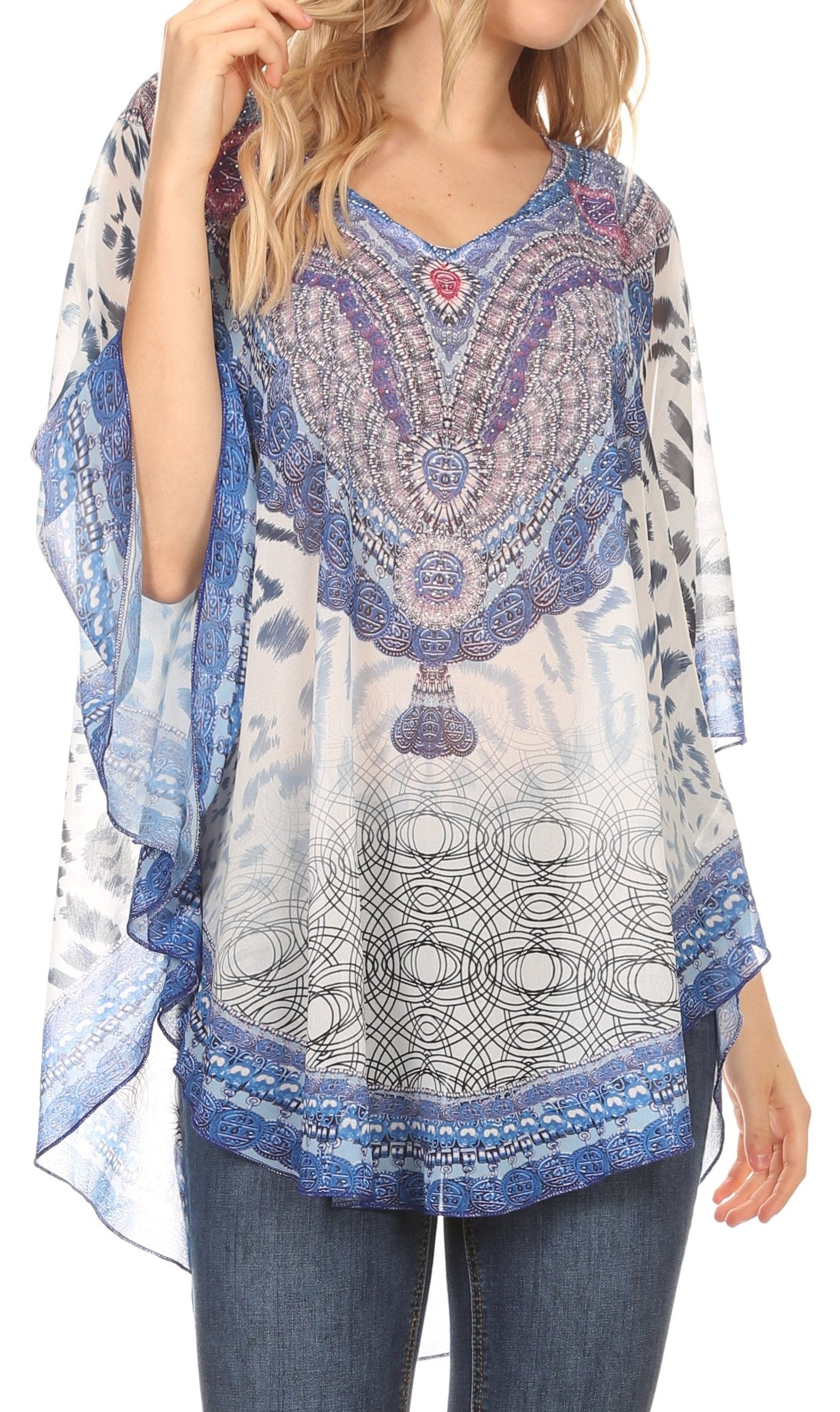 MKY Brigitte Women's Loose Casual Boho Short Sleeve Circle Blouse Top V-neck - Concordia Style Boutique