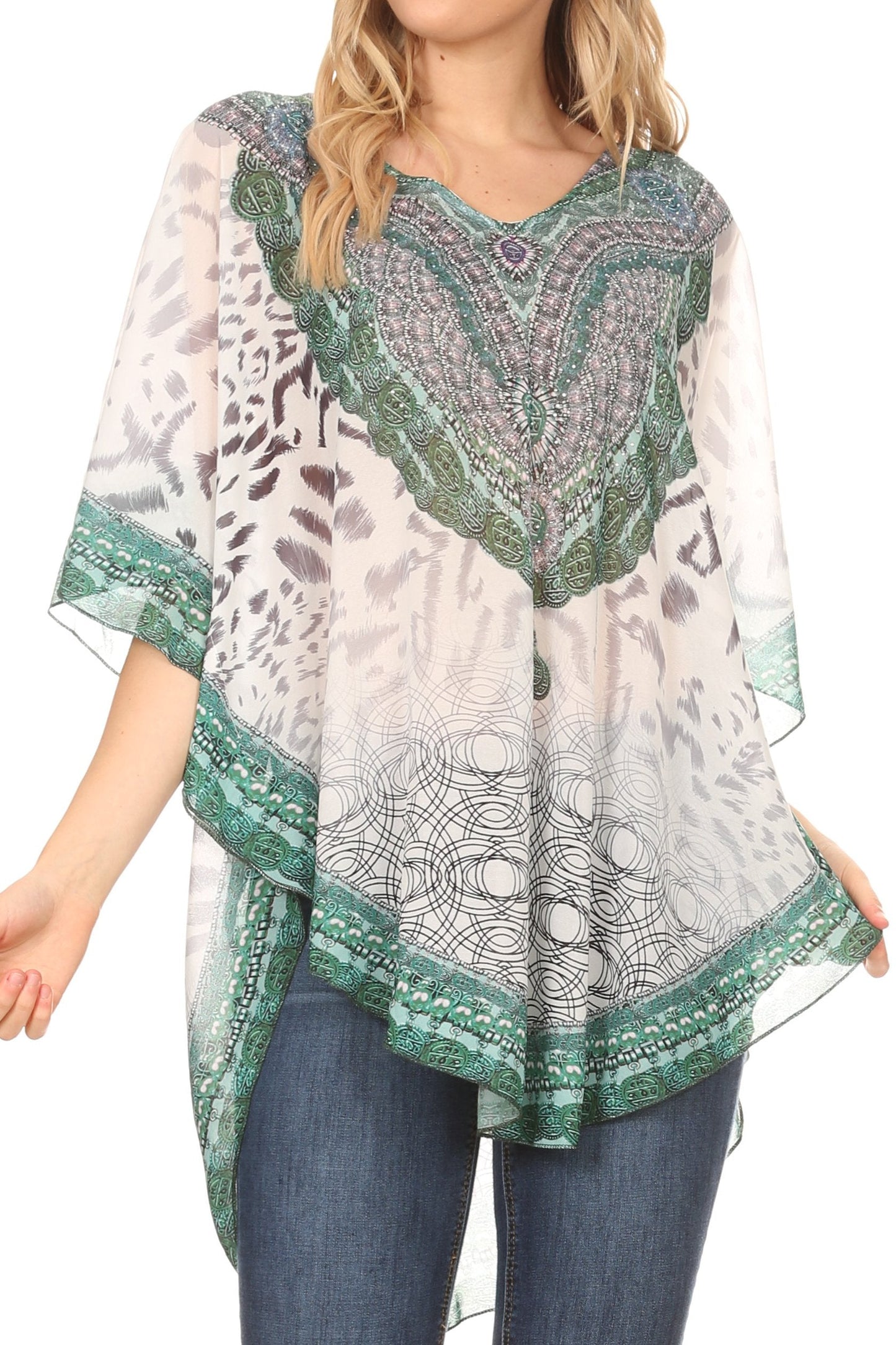 MKY Brigitte Women's Loose Casual Boho Short Sleeve Circle Blouse Top V-neck - Concordia Style Boutique