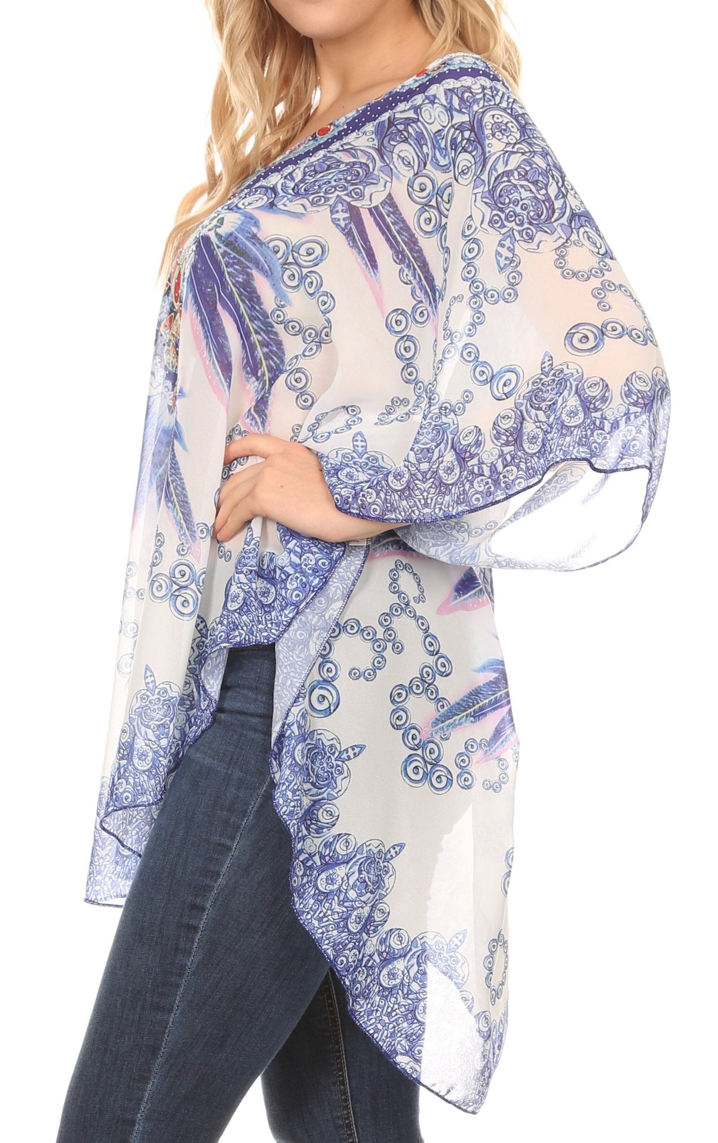 MKY Brigitte Women's Loose Casual Boho Short Sleeve Circle Blouse Top V-neck - Concordia Style Boutique