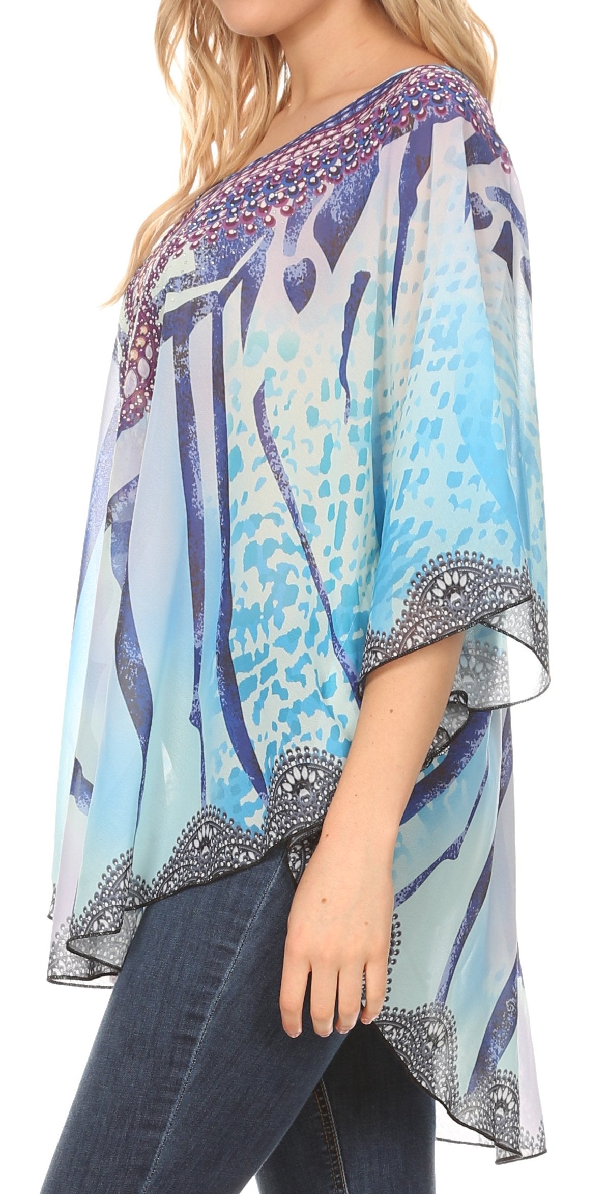 MKY Brigitte Women's Loose Casual Boho Short Sleeve Circle Blouse Top V-neck - Concordia Style Boutique