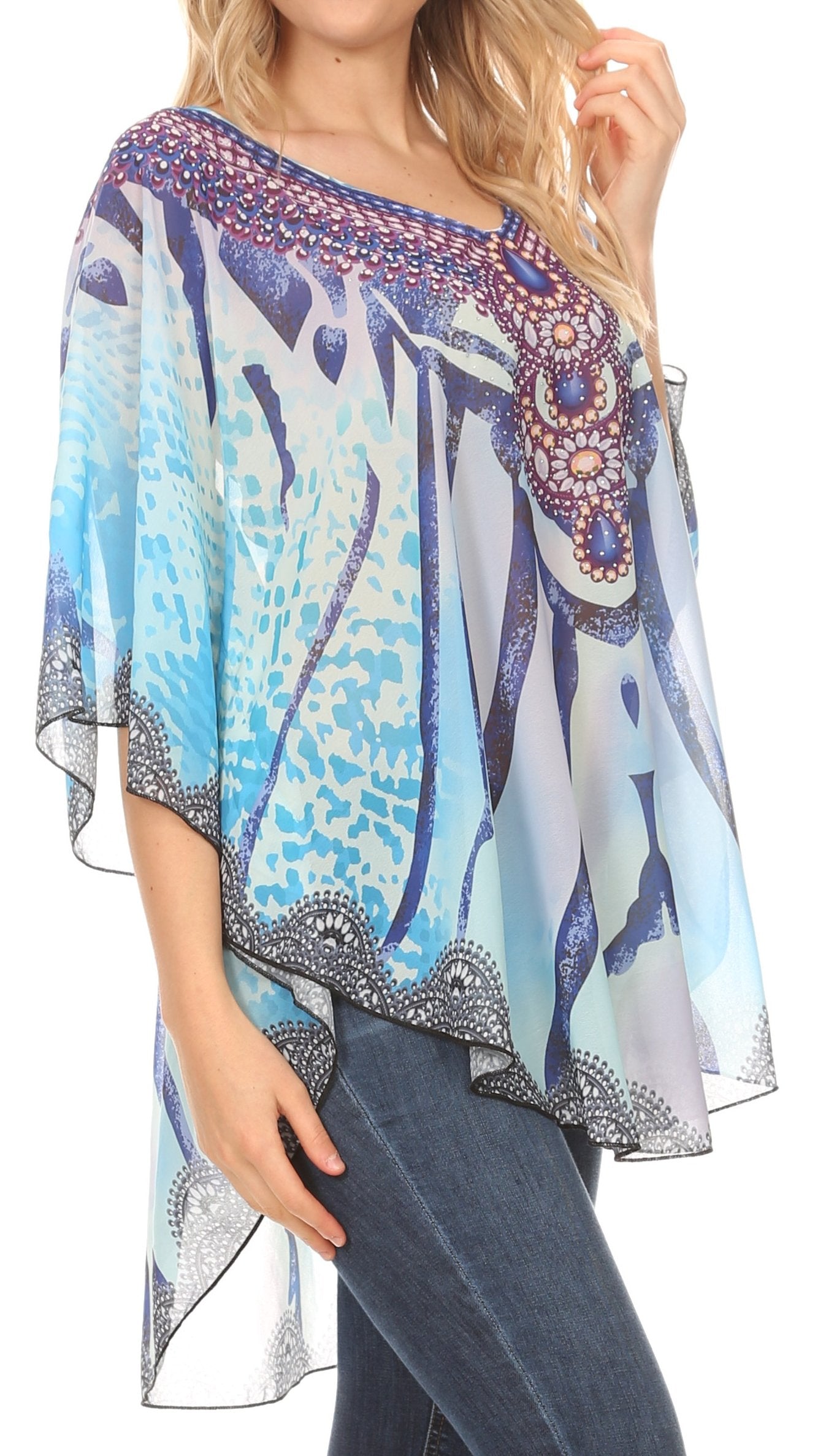 MKY Brigitte Women's Loose Casual Boho Short Sleeve Circle Blouse Top V-neck - Concordia Style Boutique