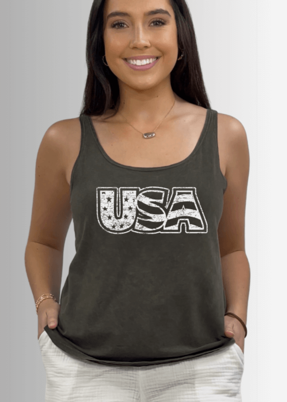 White Distressed USA Patriotic Graphic - Concordia Style Boutique