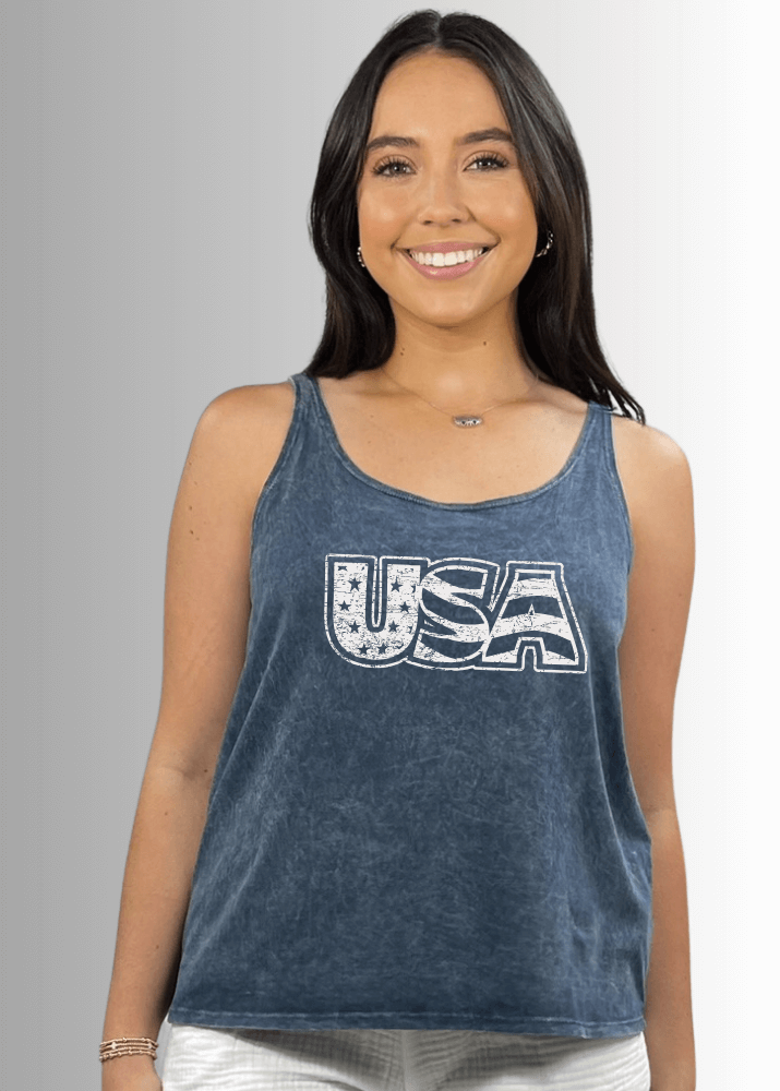 White Distressed USA Patriotic Graphic - Concordia Style Boutique