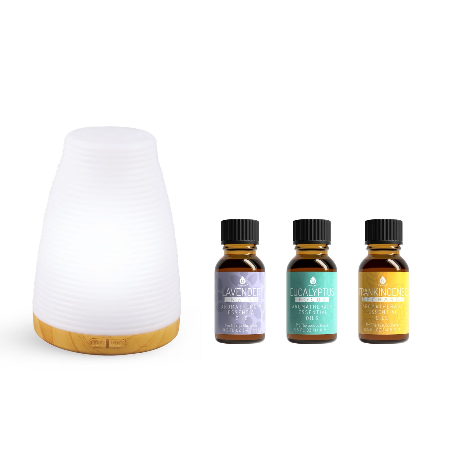 Pursonic Aromatherapy 2 in 1 USB Diffuser & Essential Oil Set-Ultrasonic Top 3 Oils-300ml with 2 Mist Settings 7 Ambient Light Settings - Concordia Style Boutique
