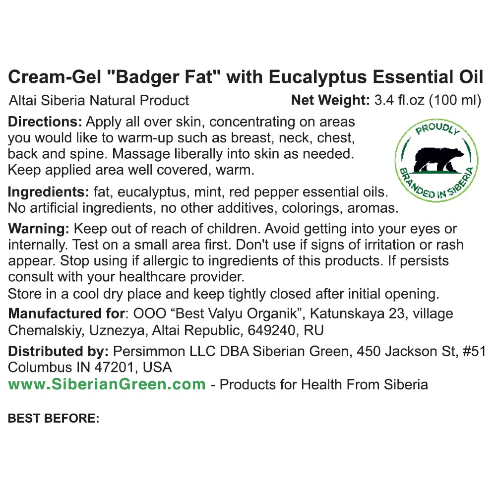 Siberian Badger Fat Cream-Gel – Warming Formula with Eucalyptus, Mint, and Red Pepper | 100ml - Concordia Style Boutique