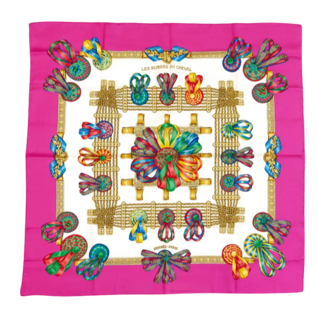 Rubans du Cheval Fuchsia Vintage Scarf Drawstring Crossbody Bag