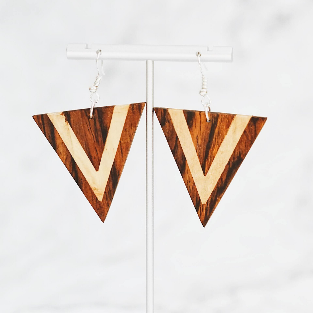 Large Dual-Tone Wood Triangle Earrings - Premium Jewelry from Upavim Crafts - Just $22! Shop now at Concordia Style Boutique