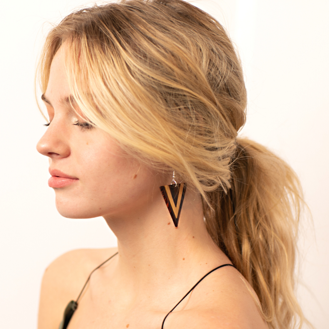 Large Dual-Tone Wood Triangle Earrings - Premium Jewelry from Upavim Crafts - Just $22! Shop now at Concordia Style Boutique