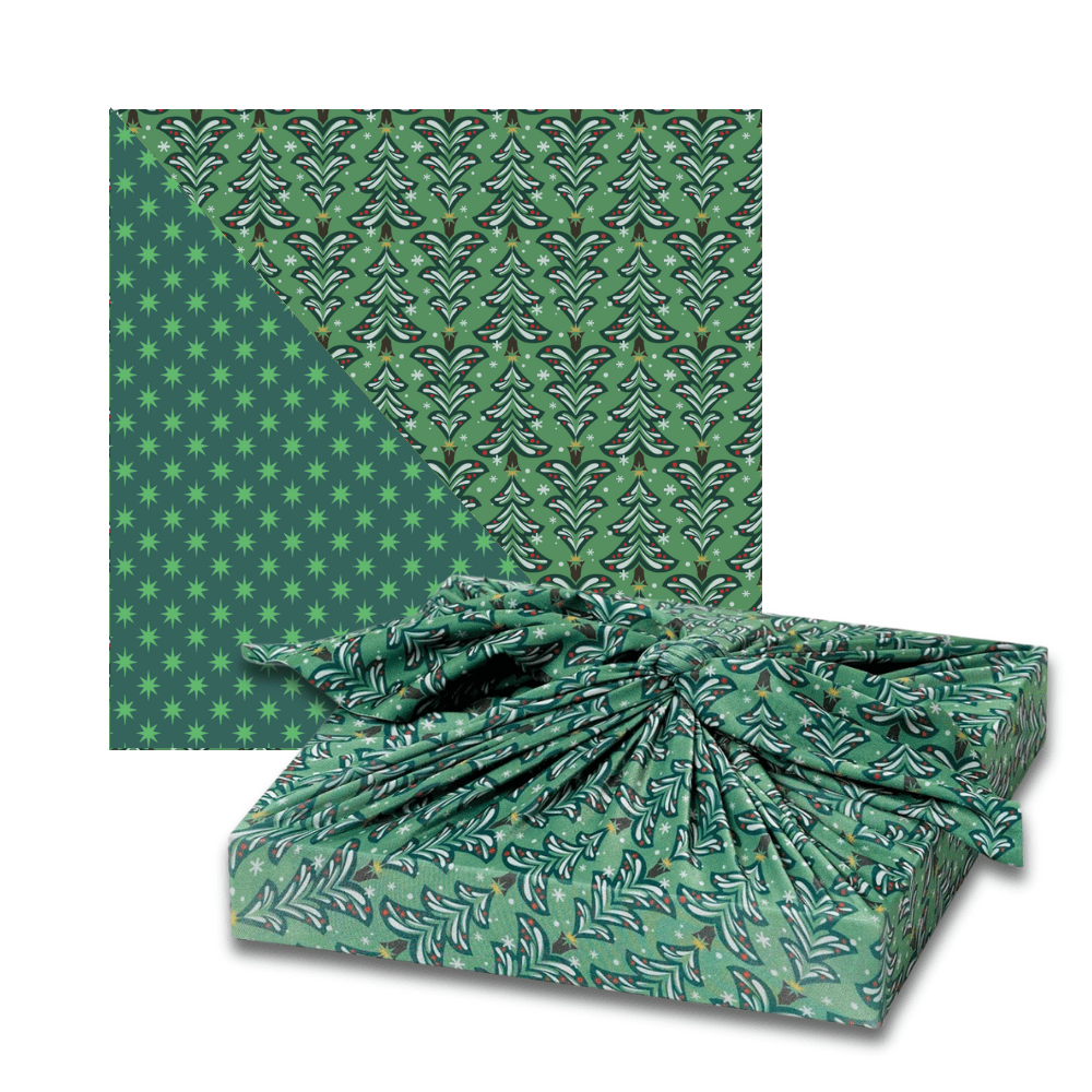 Large Reusable Cloth Furoshiki Gift Wrap | Christmas Trees & Stars