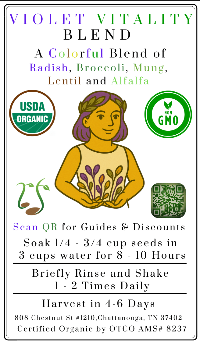 Sprout Spout Violet Vitality Blend Starter Kit: Sprout Spout + 4oz or 1lb seeds + Free Sprout Scoop - Concordia Style Boutique