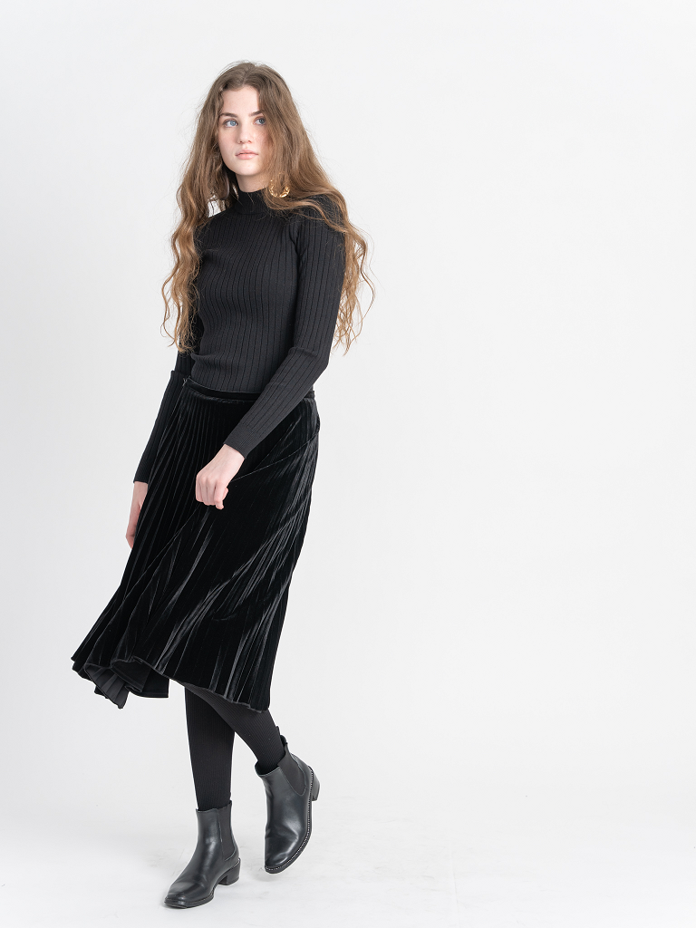 Accordian Pleated Velour Short Skirt - Concordia Style Boutique