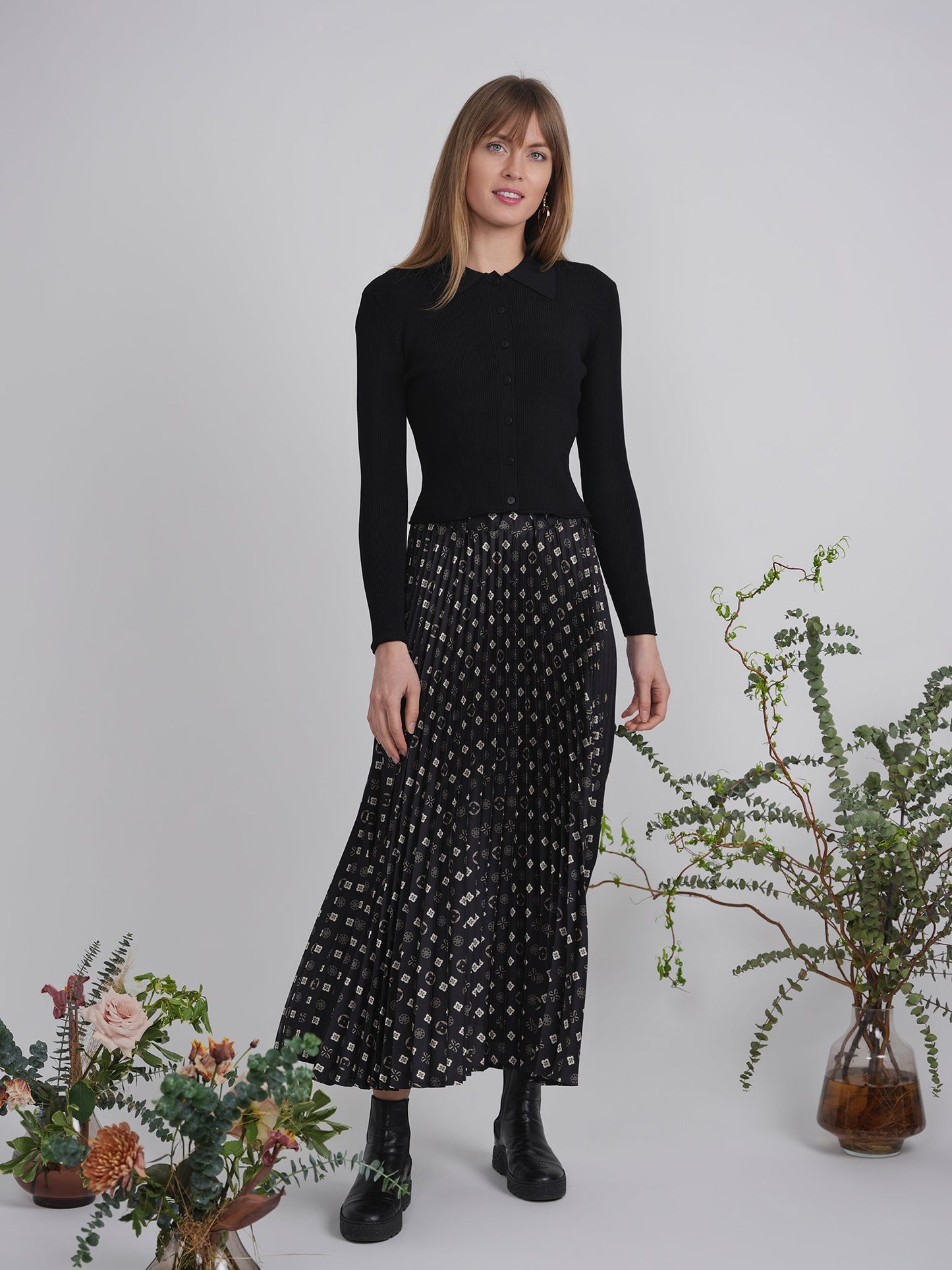 Accordian Pleated Abstract Midi Skirt - Concordia Style Boutique