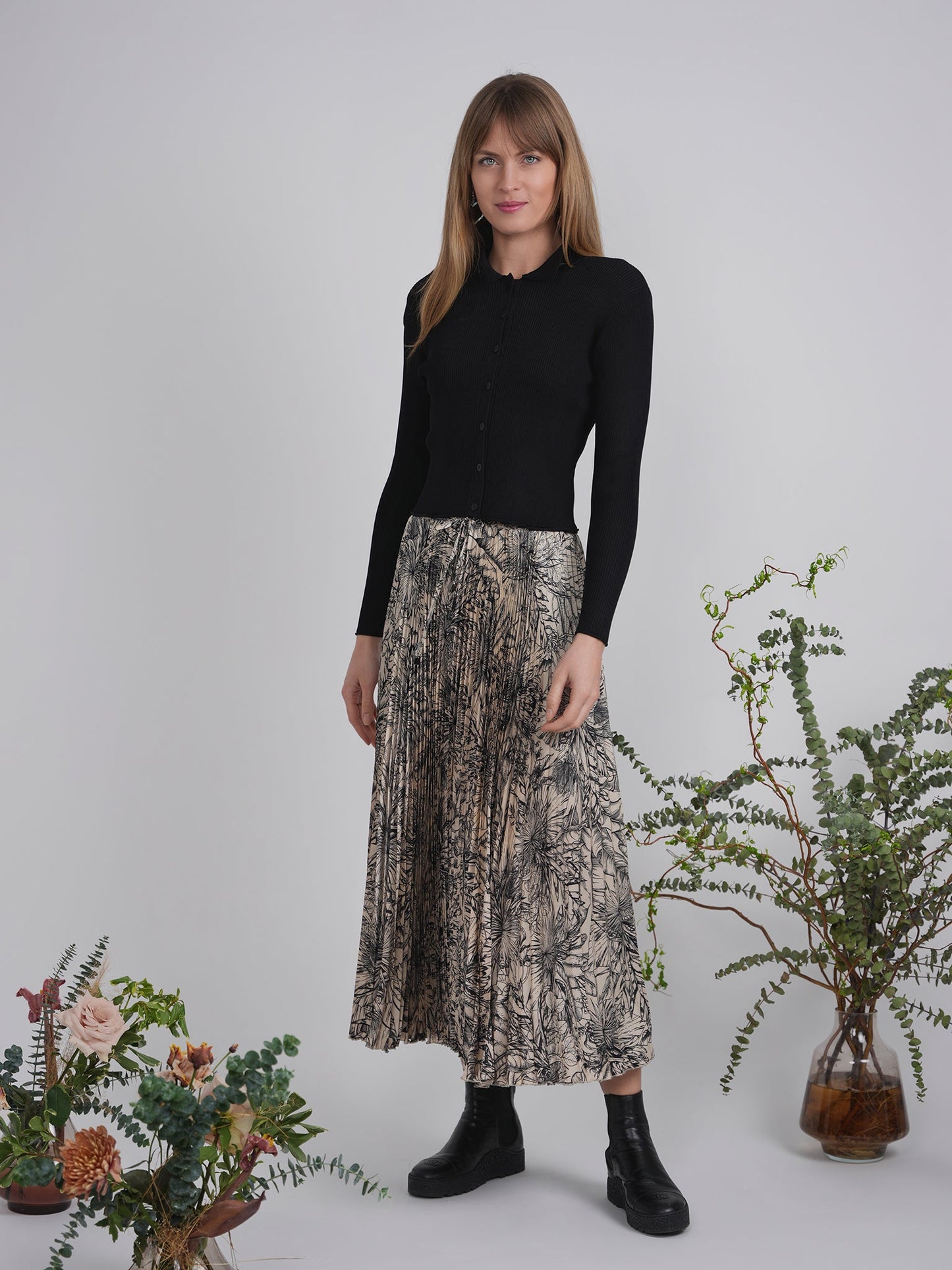 Accordian Pleated Printed Chiffon Midi Skirt - Concordia Style Boutique