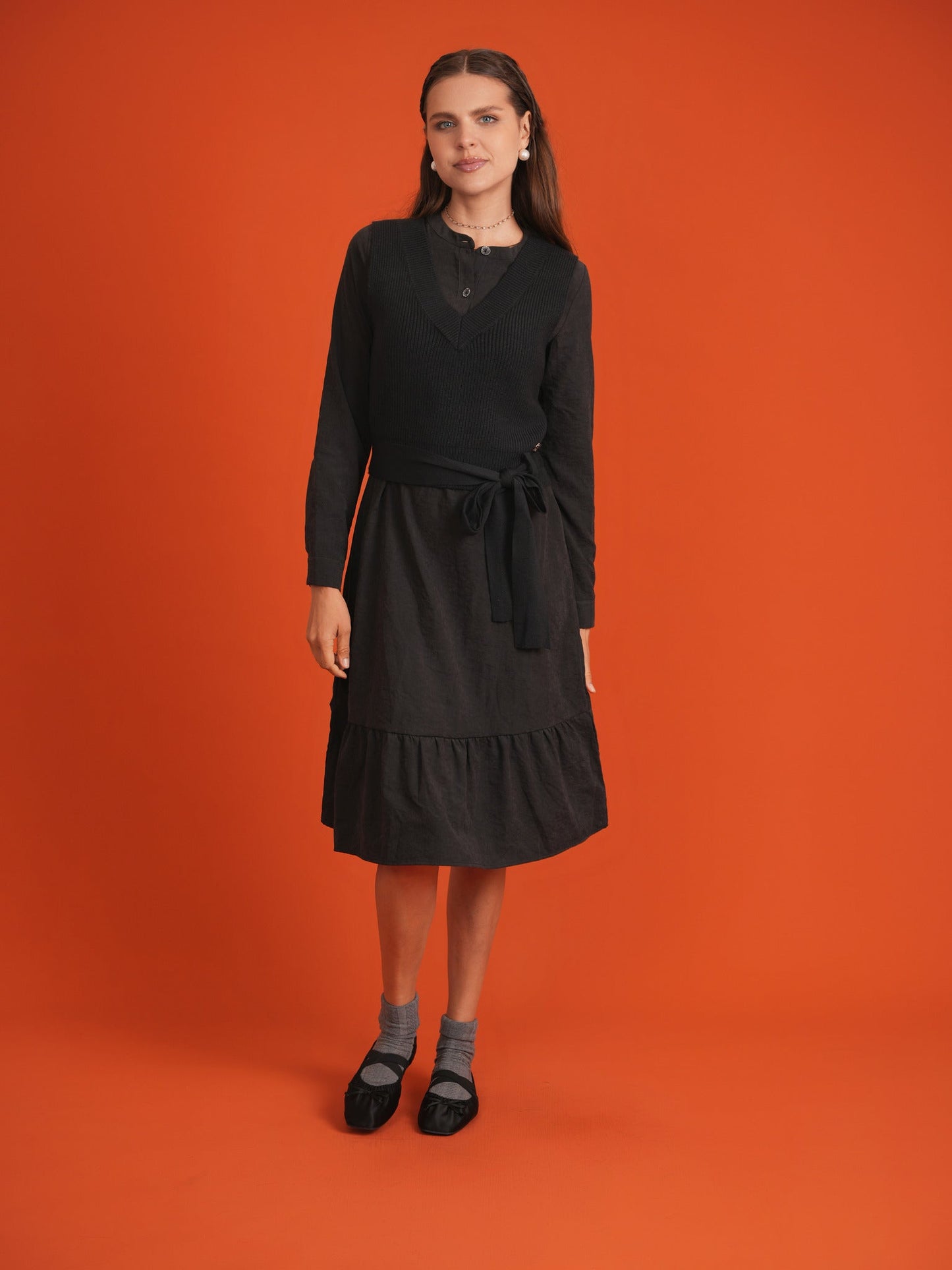 Woven Dress with Knit Vest - Concordia Style Boutique