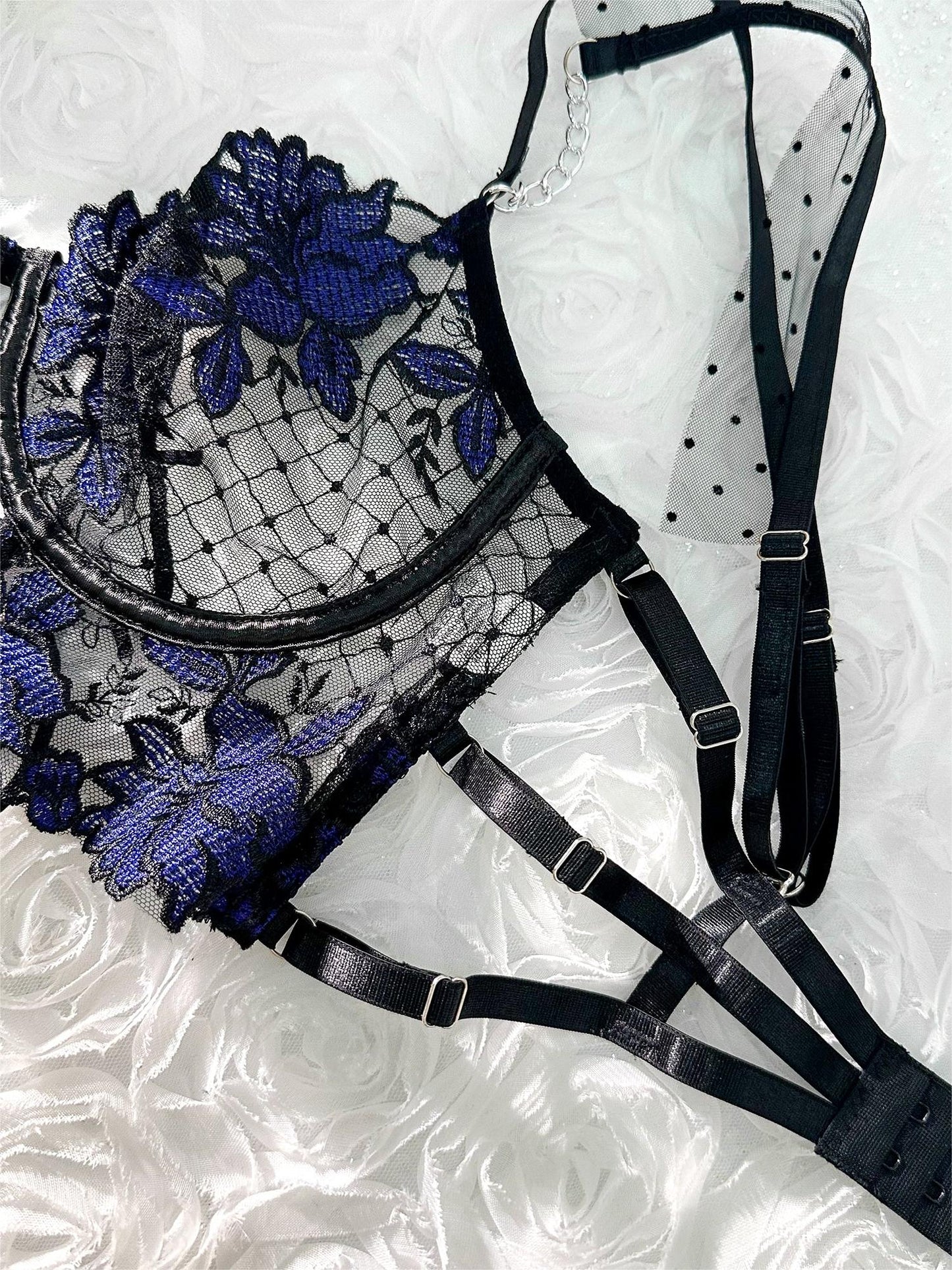Black&Blue Lace Tie Adjustable Sculpting Body Lingerie Set - Concordia Style Boutique