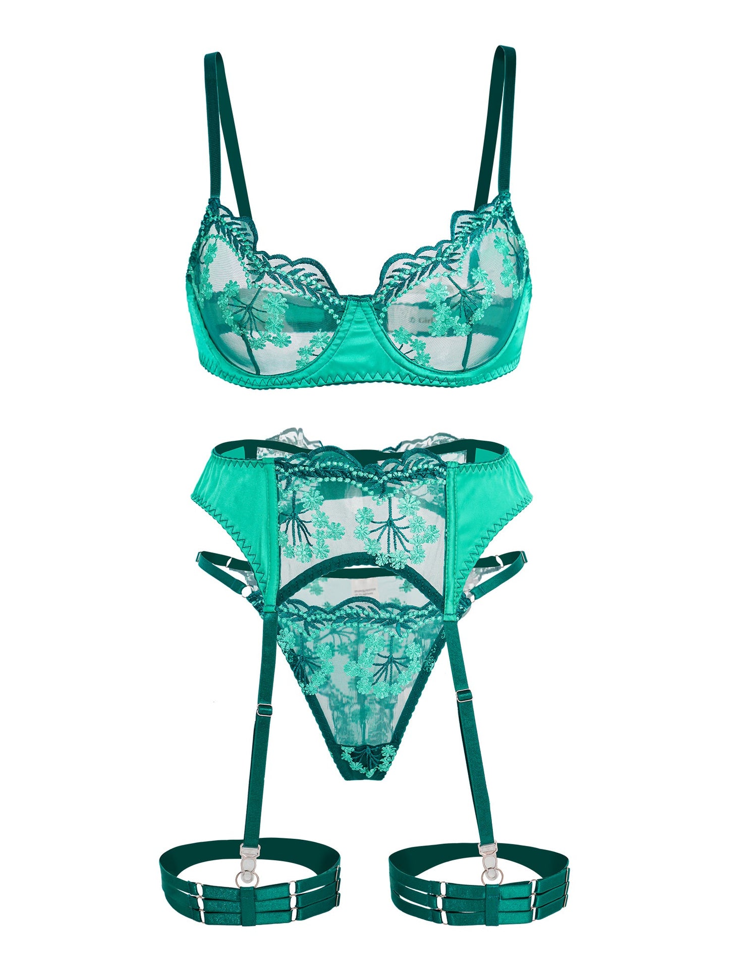 Vintage Turquoise Satin Embroidered Lingerie - Concordia Style Boutique